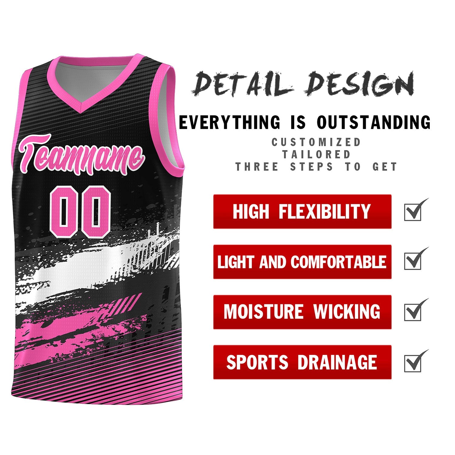 Custom Black White and Pink Graffiti Pattern Sports Uniform Basketball Jersey