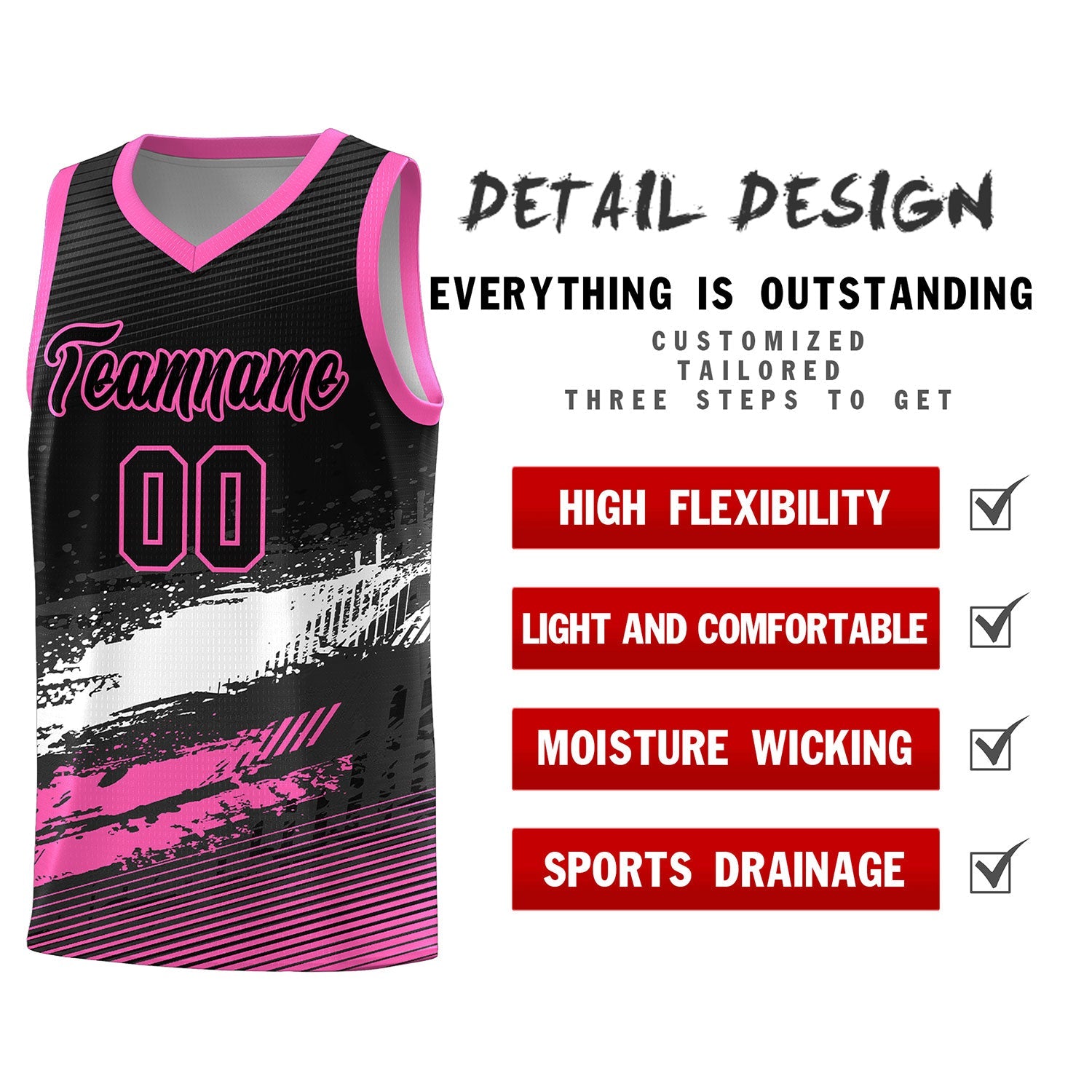 Custom Black White and Pink Graffiti Pattern Sports Uniform Basketball Jersey