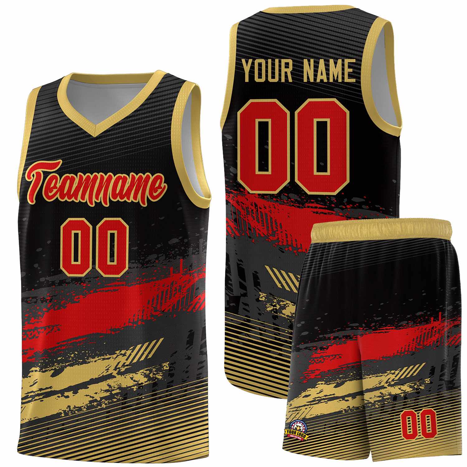 Custom Black Red and Khaki Graffiti Pattern Sports Uniform Basketball Jersey