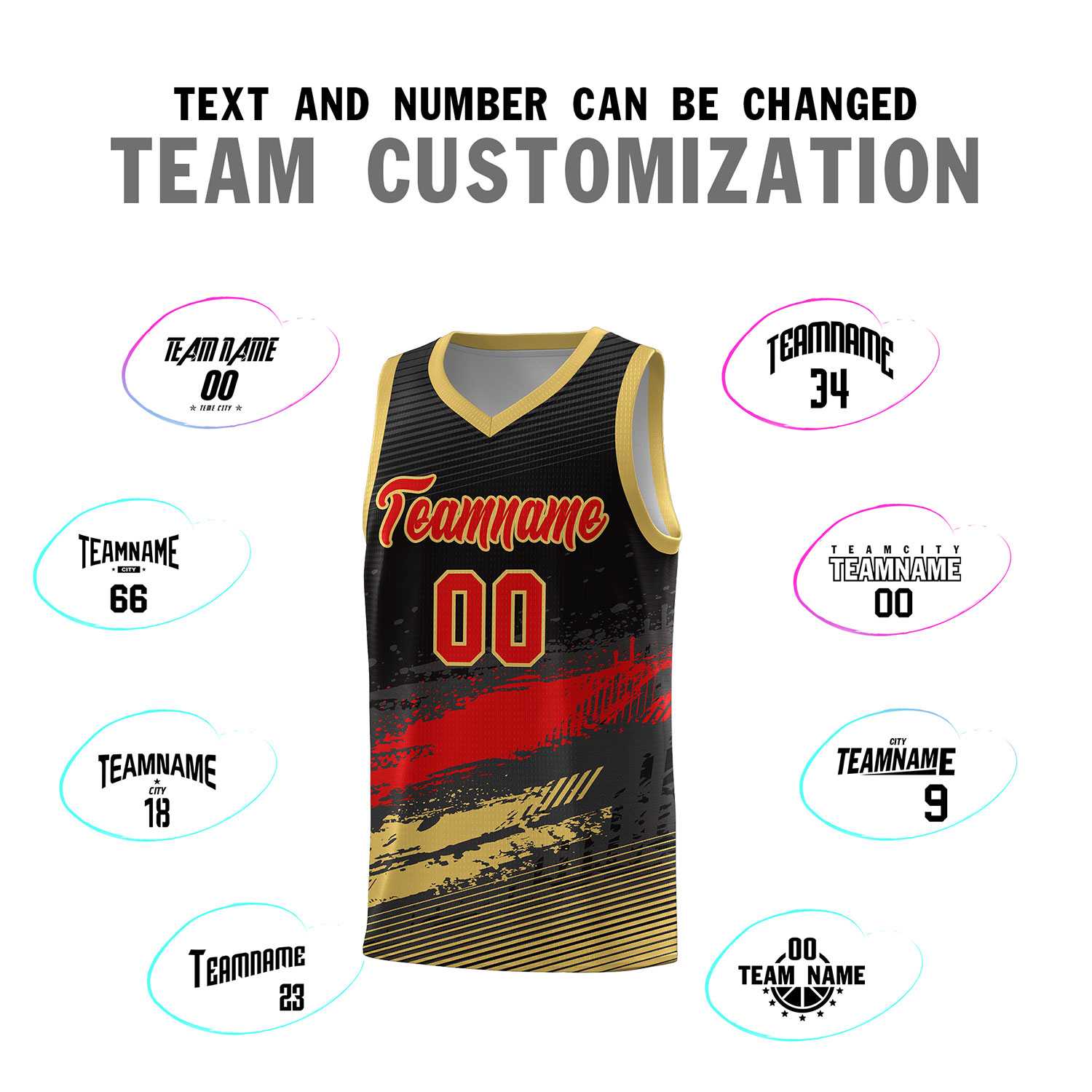 Custom Black Red and Khaki Graffiti Pattern Sports Uniform Basketball Jersey