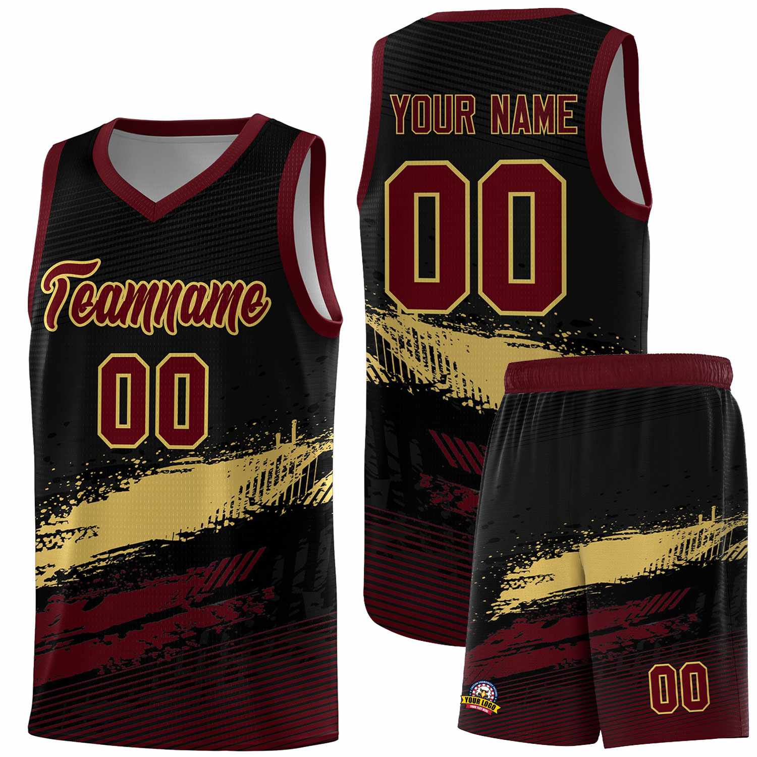 Custom Black Khaki and Red Graffiti Pattern Sports Uniform Basketball Jersey