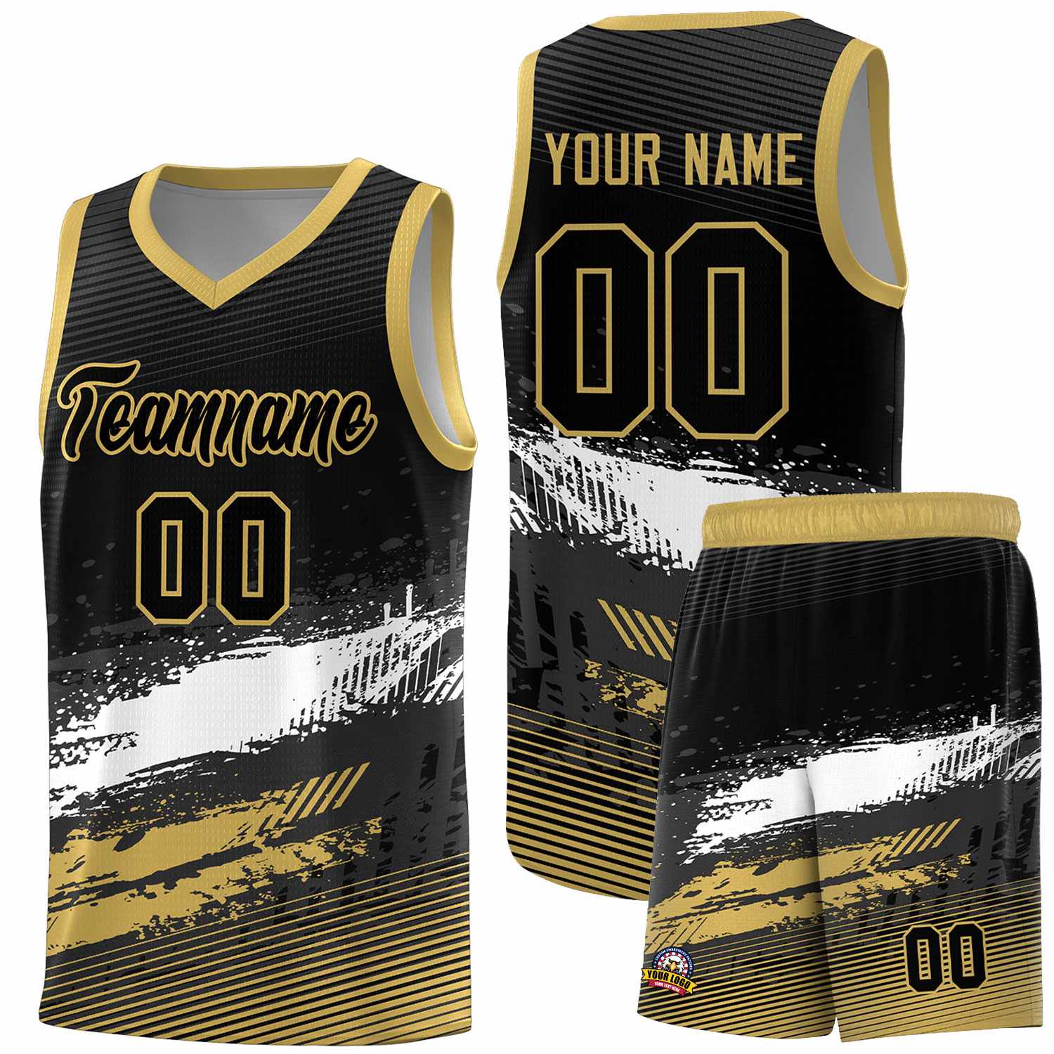 Custom Black White and Khaki Graffiti Pattern Sports Uniform Basketball Jersey