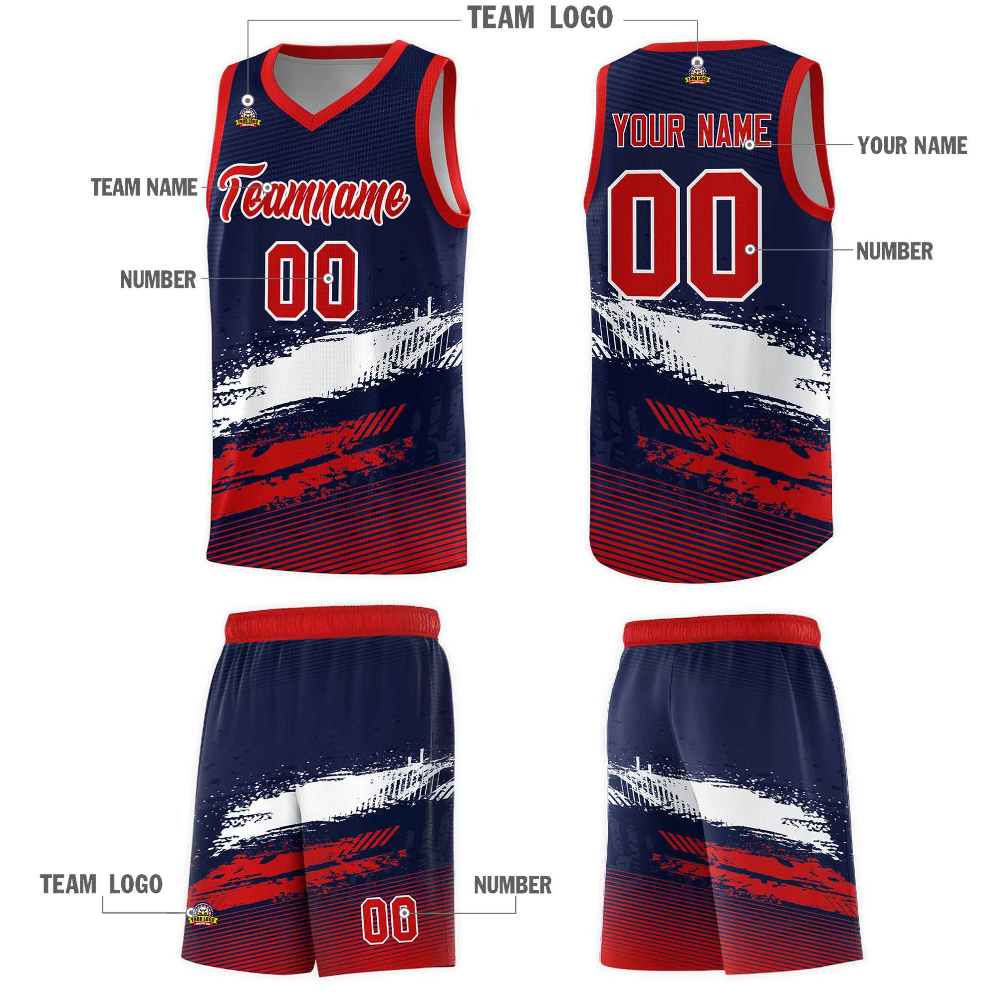 Custom Navy White and Red Graffiti Pattern Sports Uniform Basketball Jersey