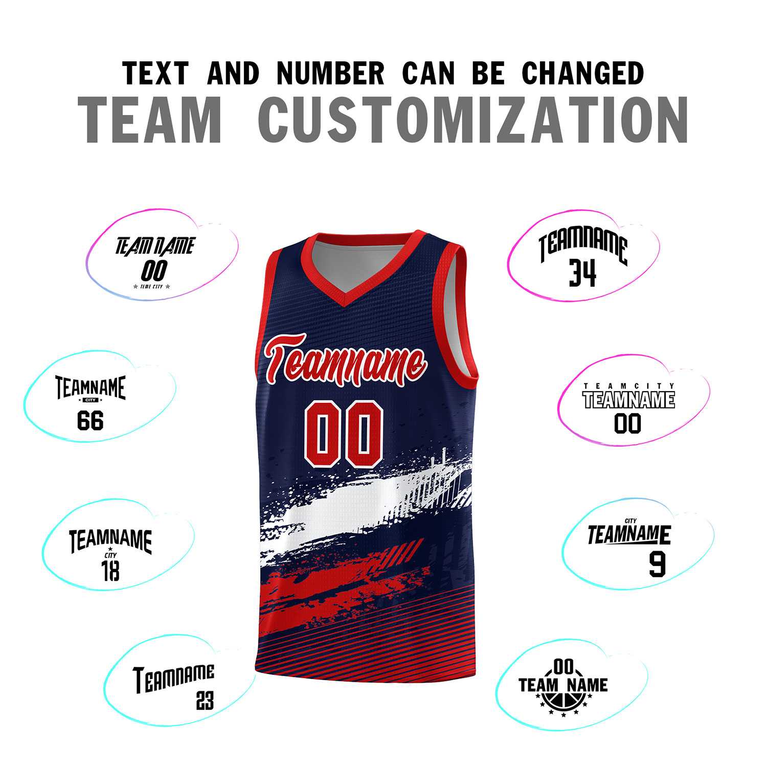 Custom Navy White and Red Graffiti Pattern Sports Uniform Basketball Jersey