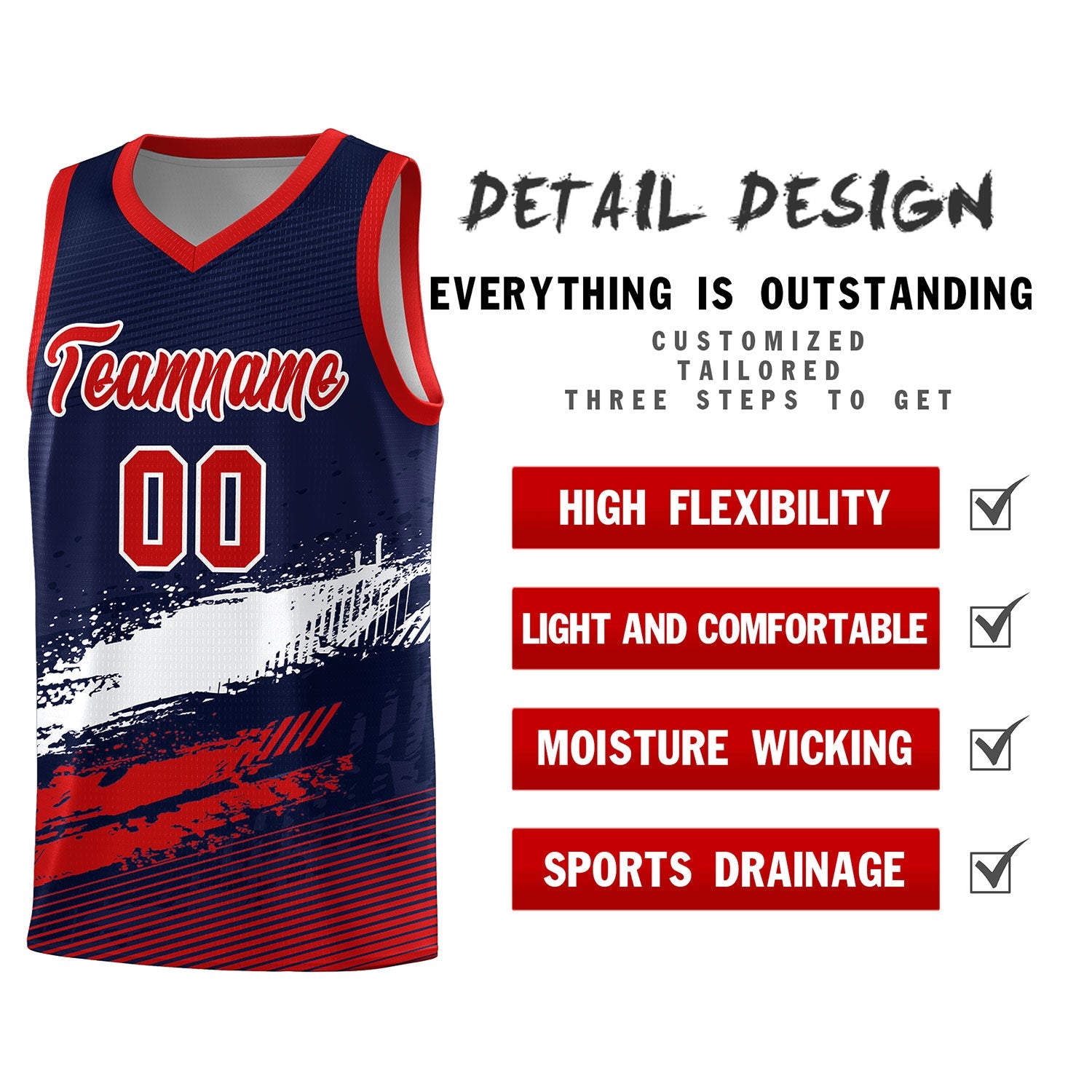 Custom Navy White and Red Graffiti Pattern Sports Uniform Basketball Jersey