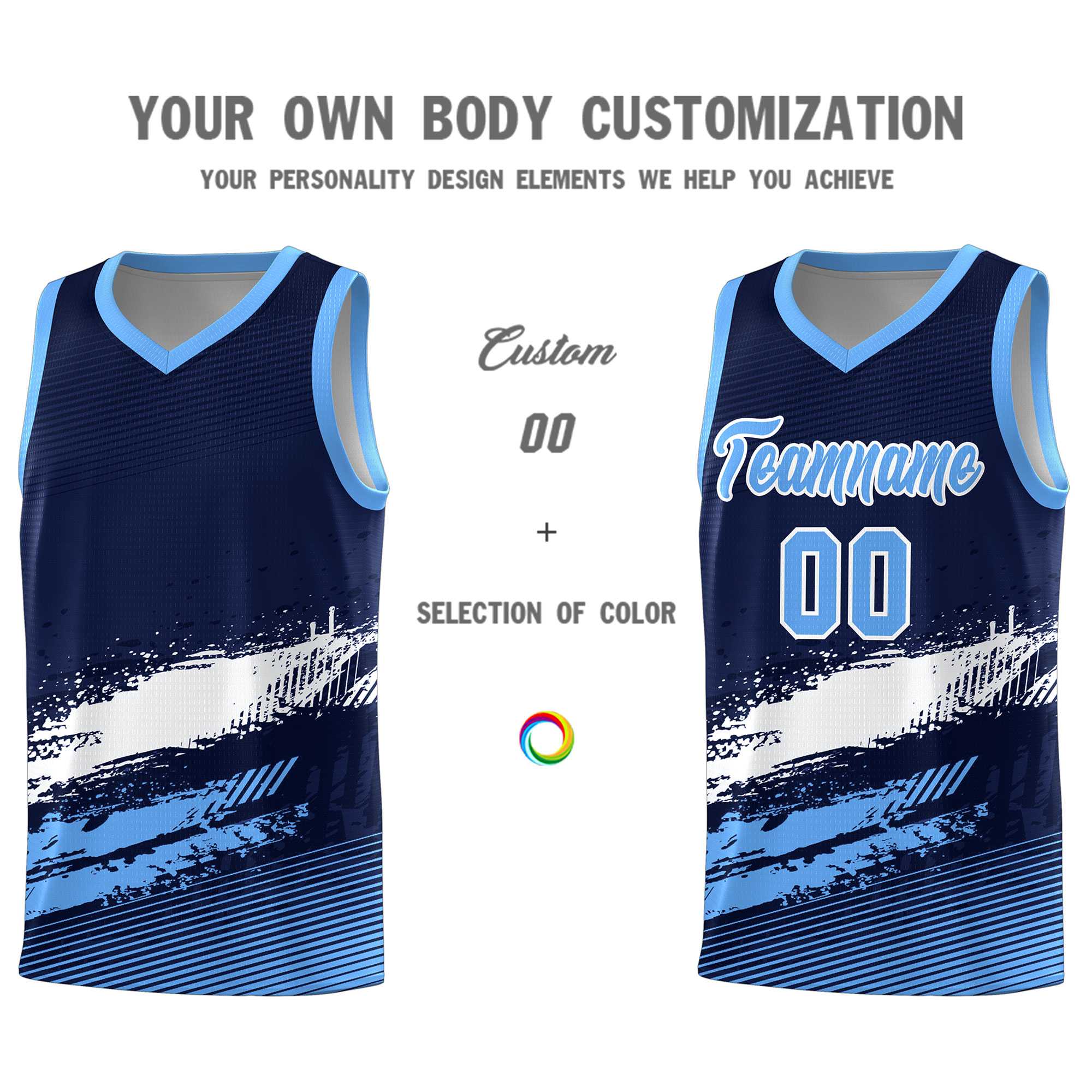 Custom Navy White and Powder Blue Graffiti Pattern Sports Uniform Basketball Jersey