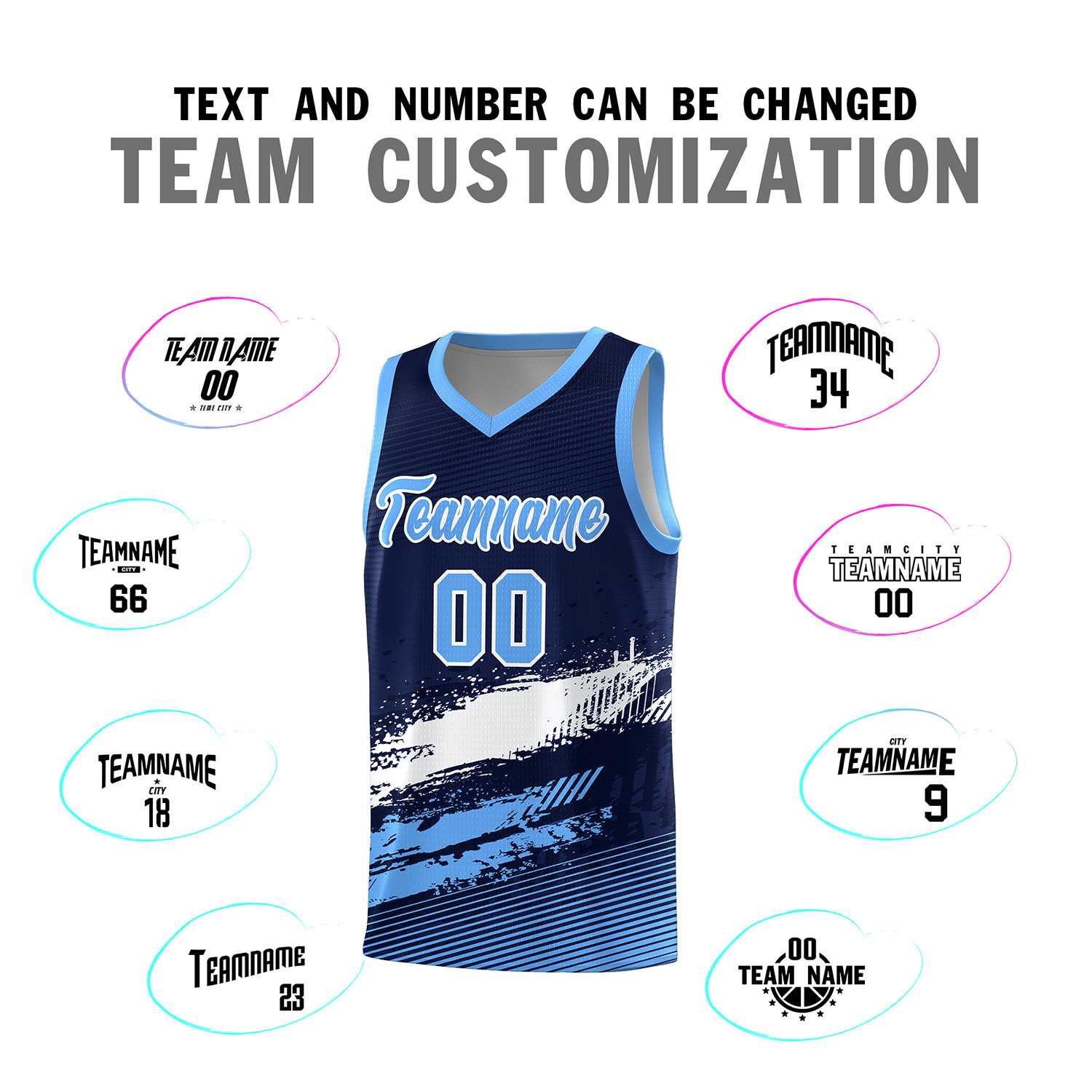 Custom Navy White and Powder Blue Graffiti Pattern Sports Uniform Basketball Jersey