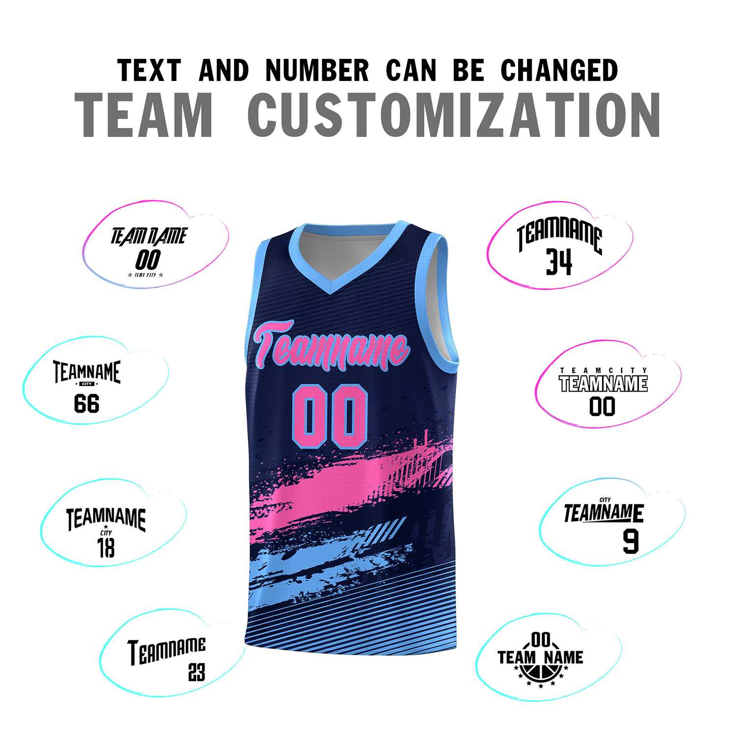 Custom Navy Pink and Powder Blue Graffiti Pattern Sports Uniform Basketball Jersey