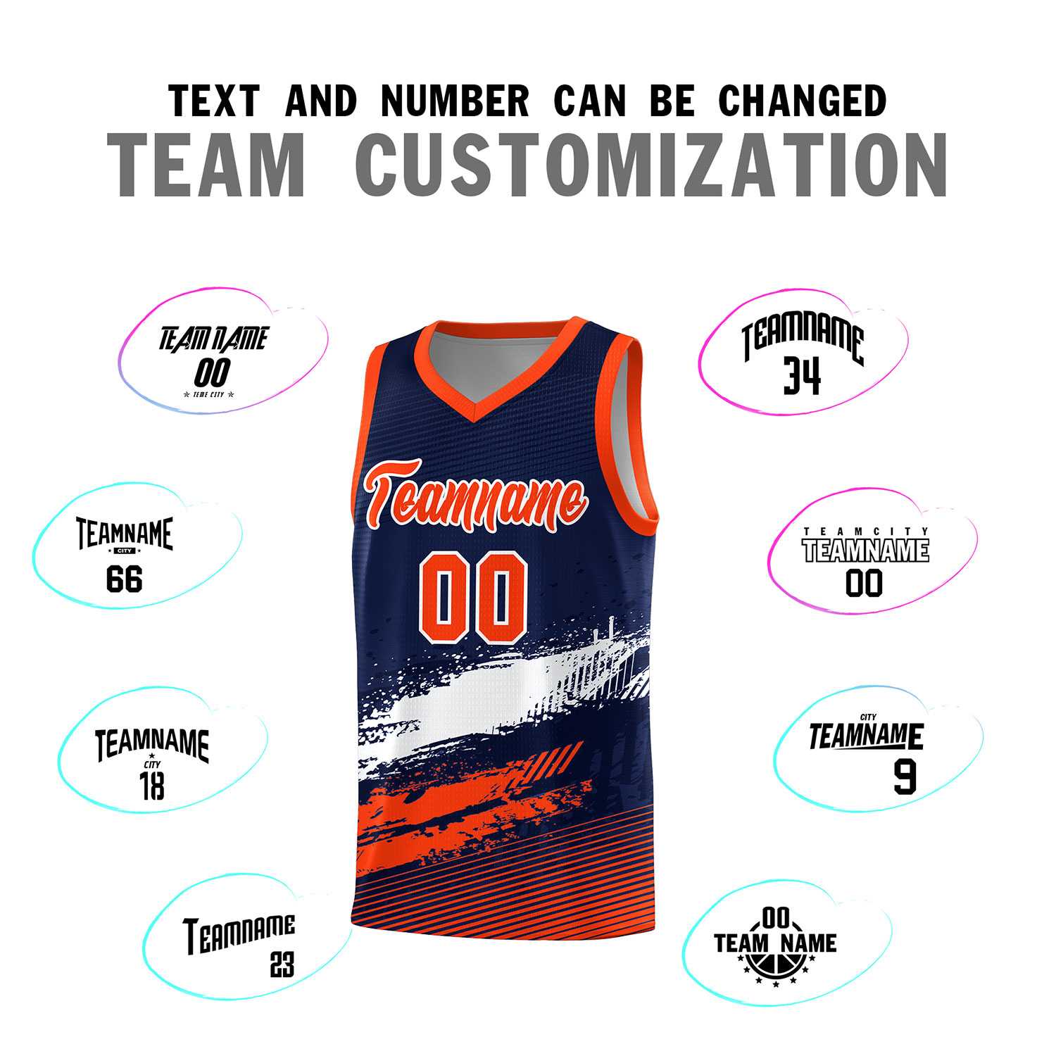 Custom Navy White and Orange Graffiti Pattern Sports Uniform Basketball Jersey