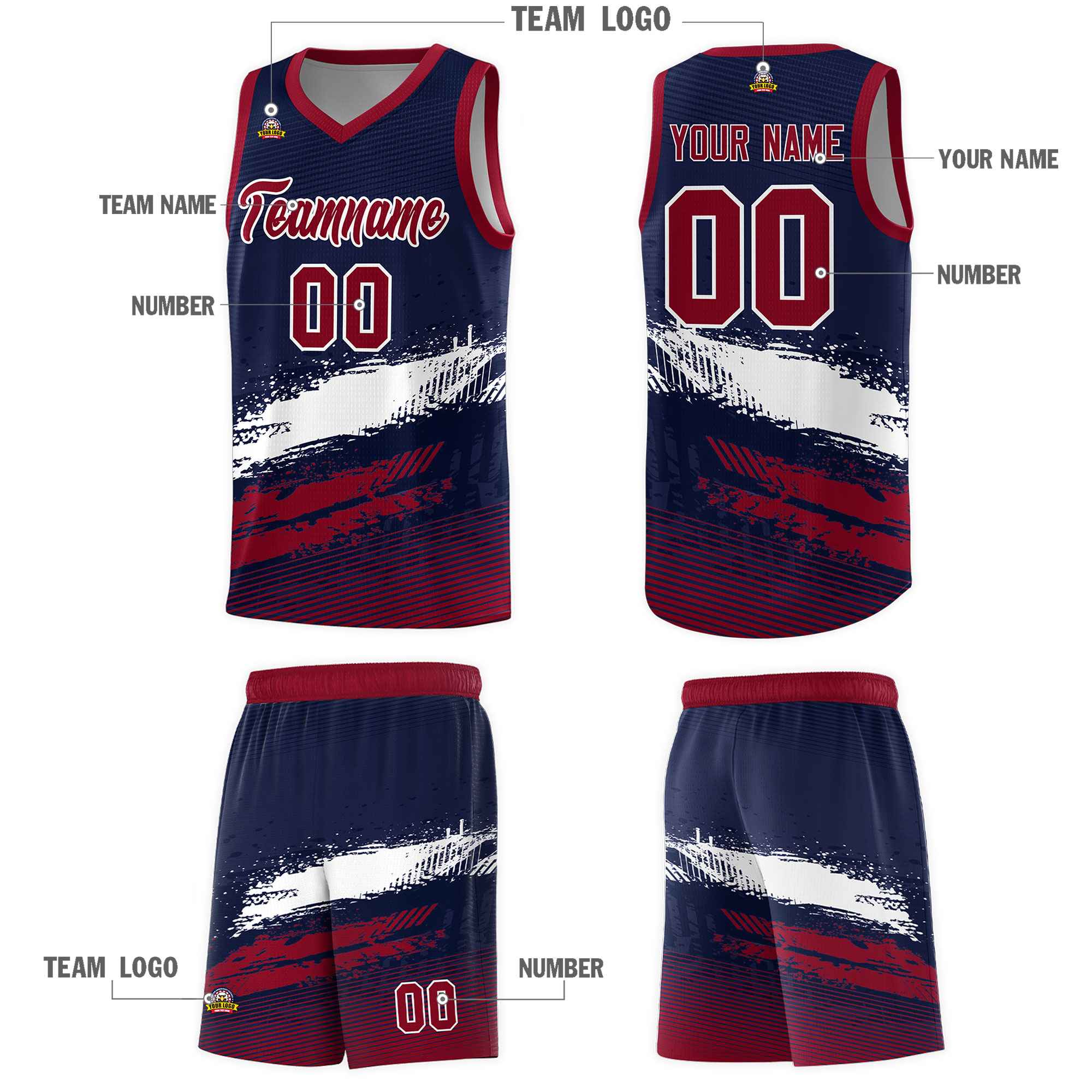 Custom Navy White and Crimson Graffiti Pattern Sports Uniform Basketball Jersey