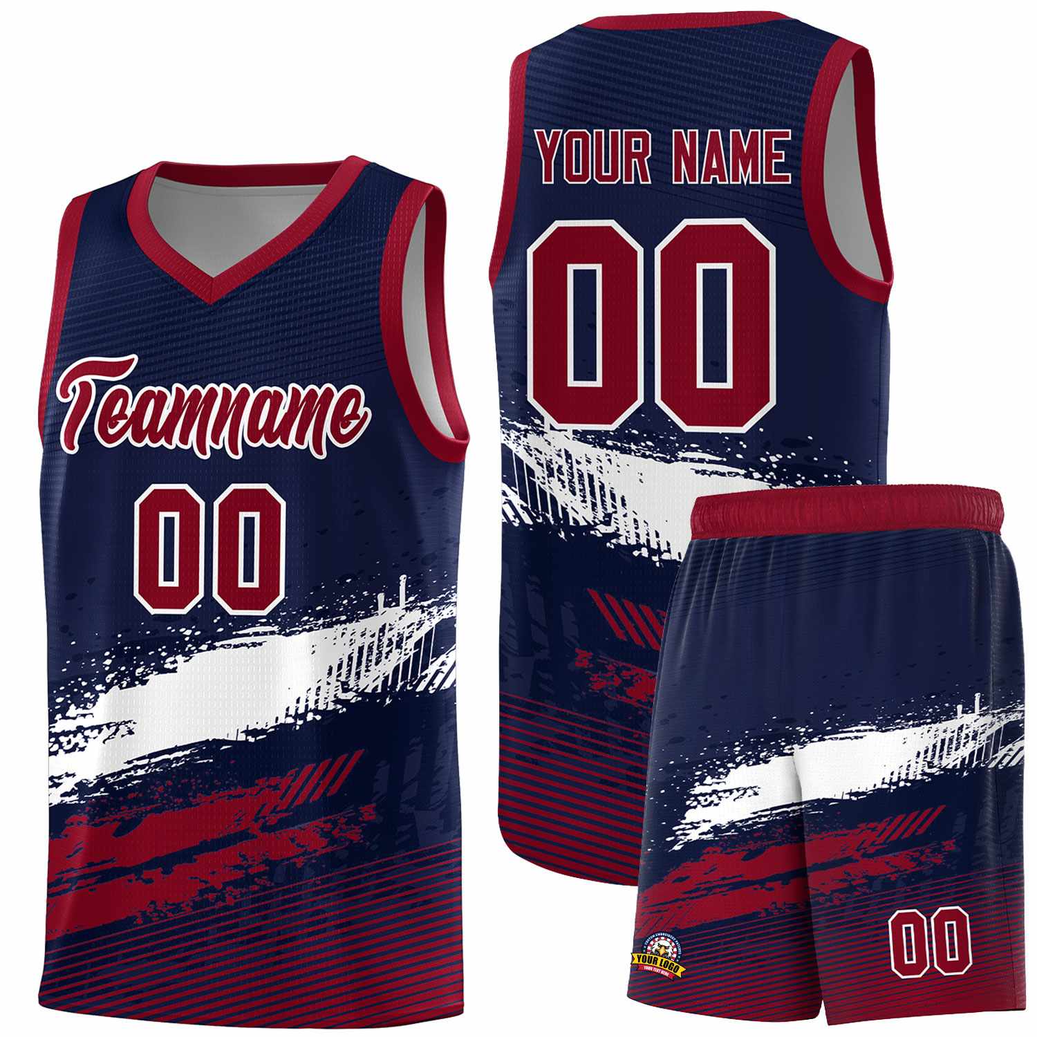 Custom Navy White and Crimson Graffiti Pattern Sports Uniform Basketball Jersey