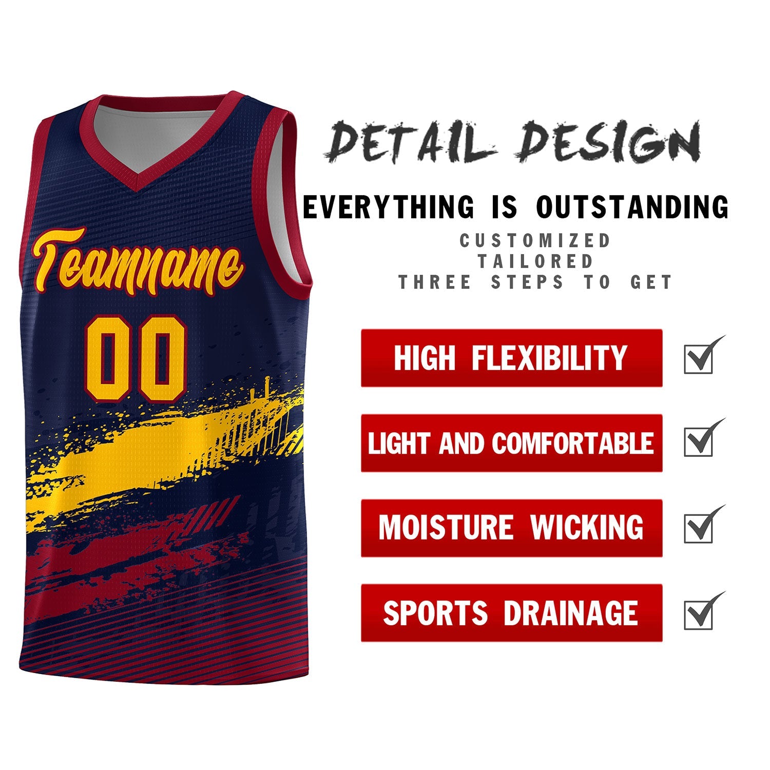 Custom Navy Yellow and Crimson Graffiti Pattern Sports Uniform Basketball Jersey