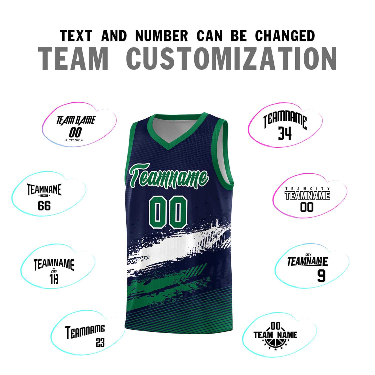 Custom Navy White and Kelly Green Graffiti Pattern Sports Uniform Basketball Jersey