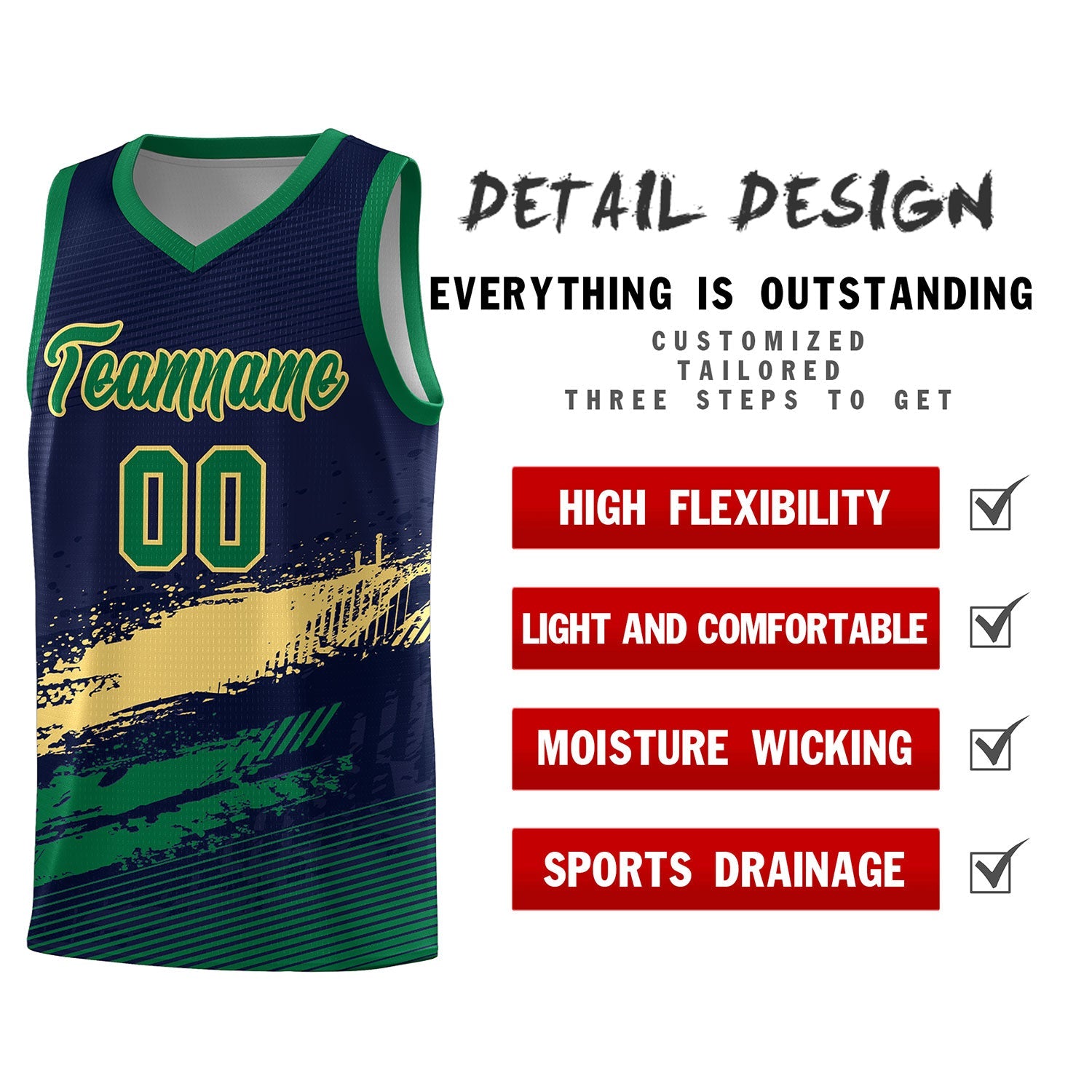 Custom Navy Khaki and Kelly Green Graffiti Pattern Sports Uniform Basketball Jersey