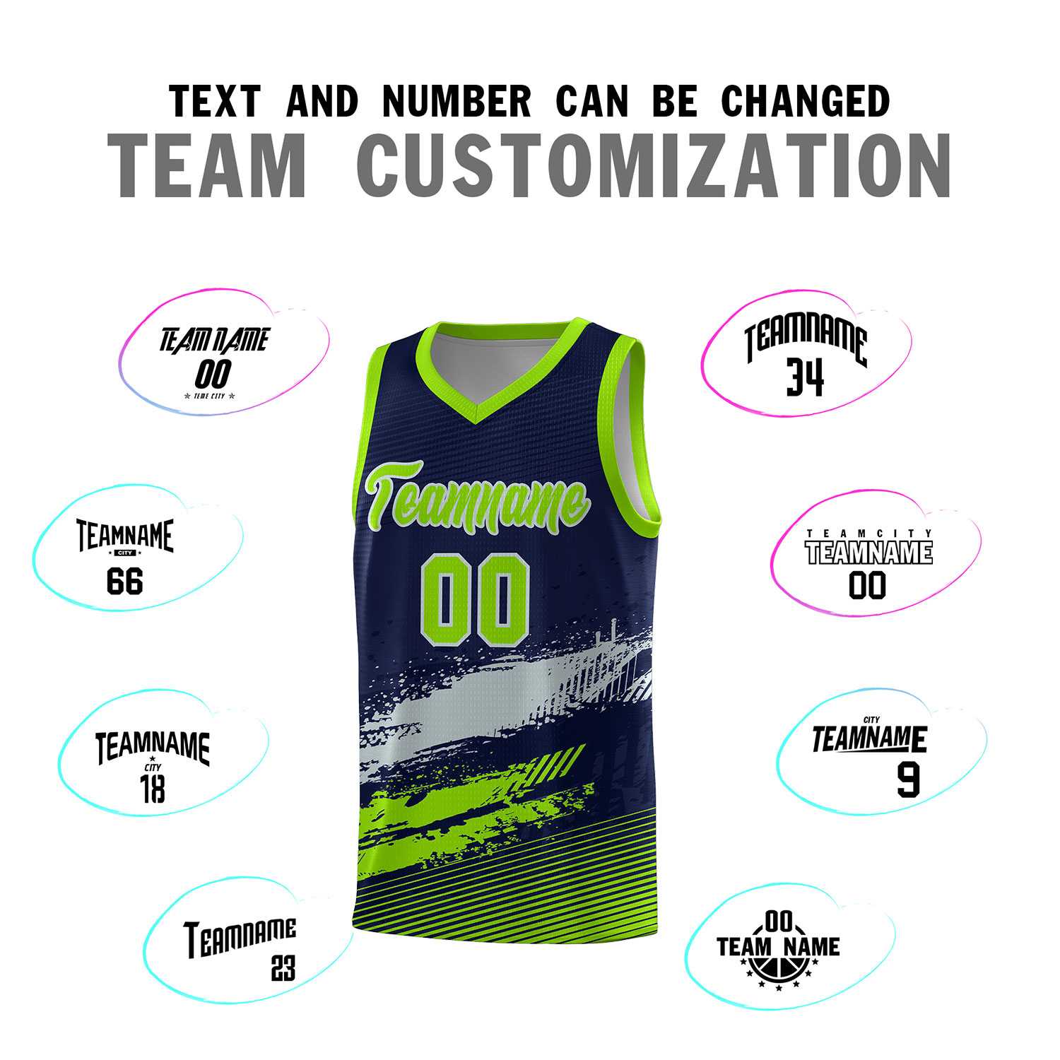 Custom Navy Gray and Neon Green Graffiti Pattern Sports Uniform Basketball Jersey