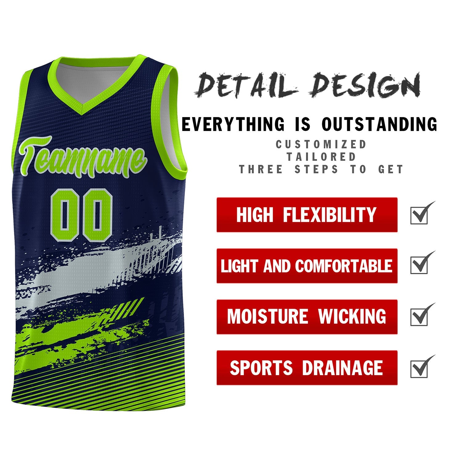 Custom Navy Gray and Neon Green Graffiti Pattern Sports Uniform Basketball Jersey