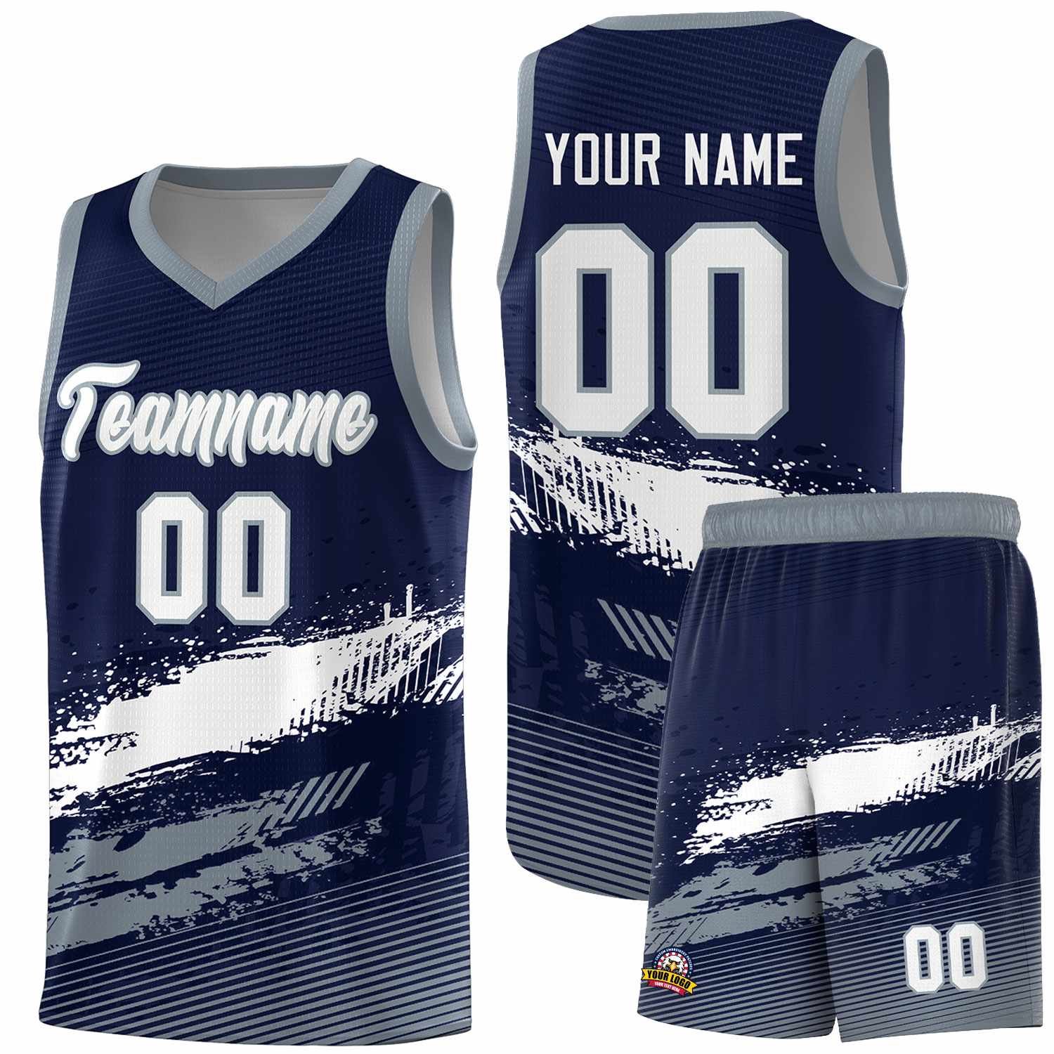 Custom Navy White and Gray Graffiti Pattern Sports Uniform Basketball Jersey