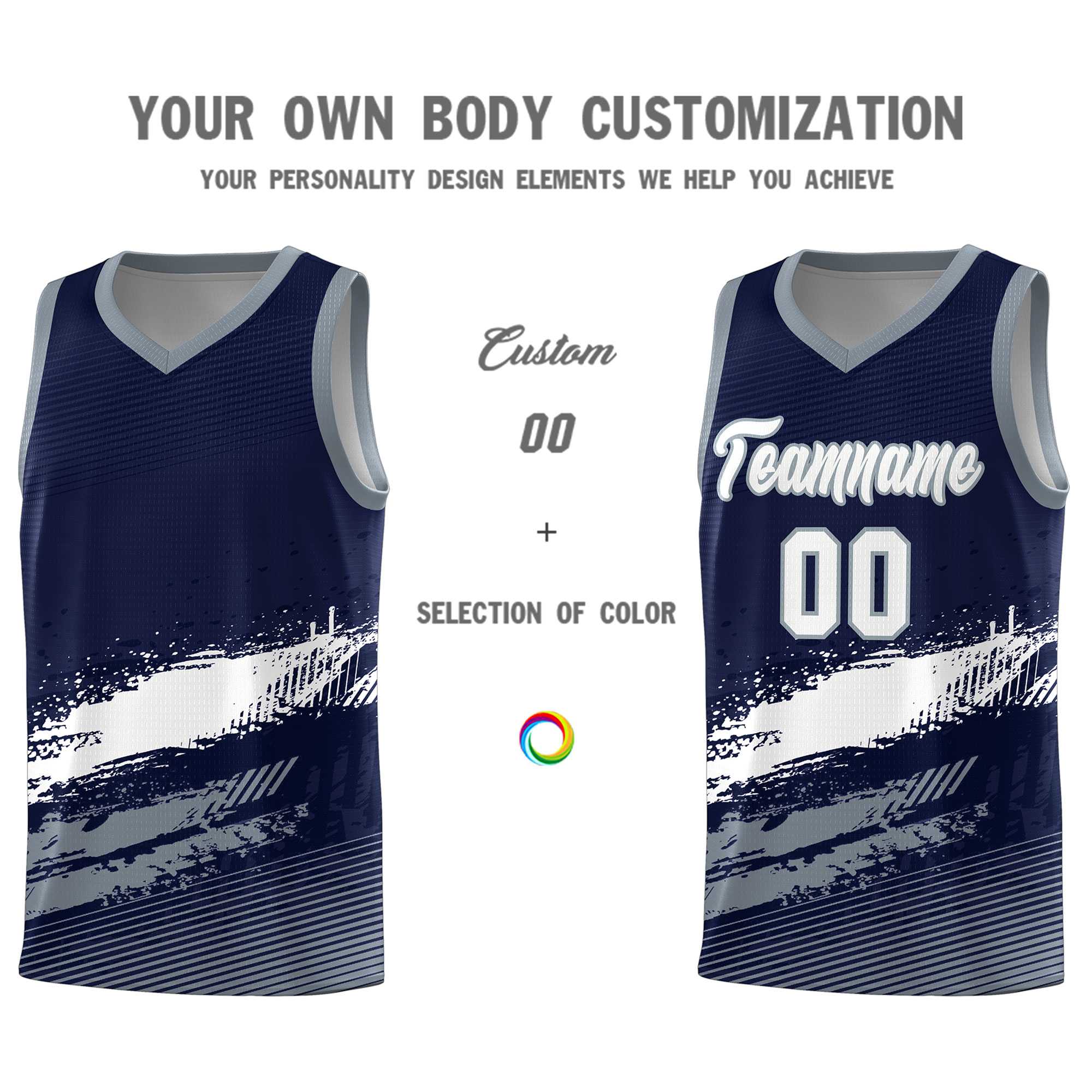 Custom Navy White and Gray Graffiti Pattern Sports Uniform Basketball Jersey