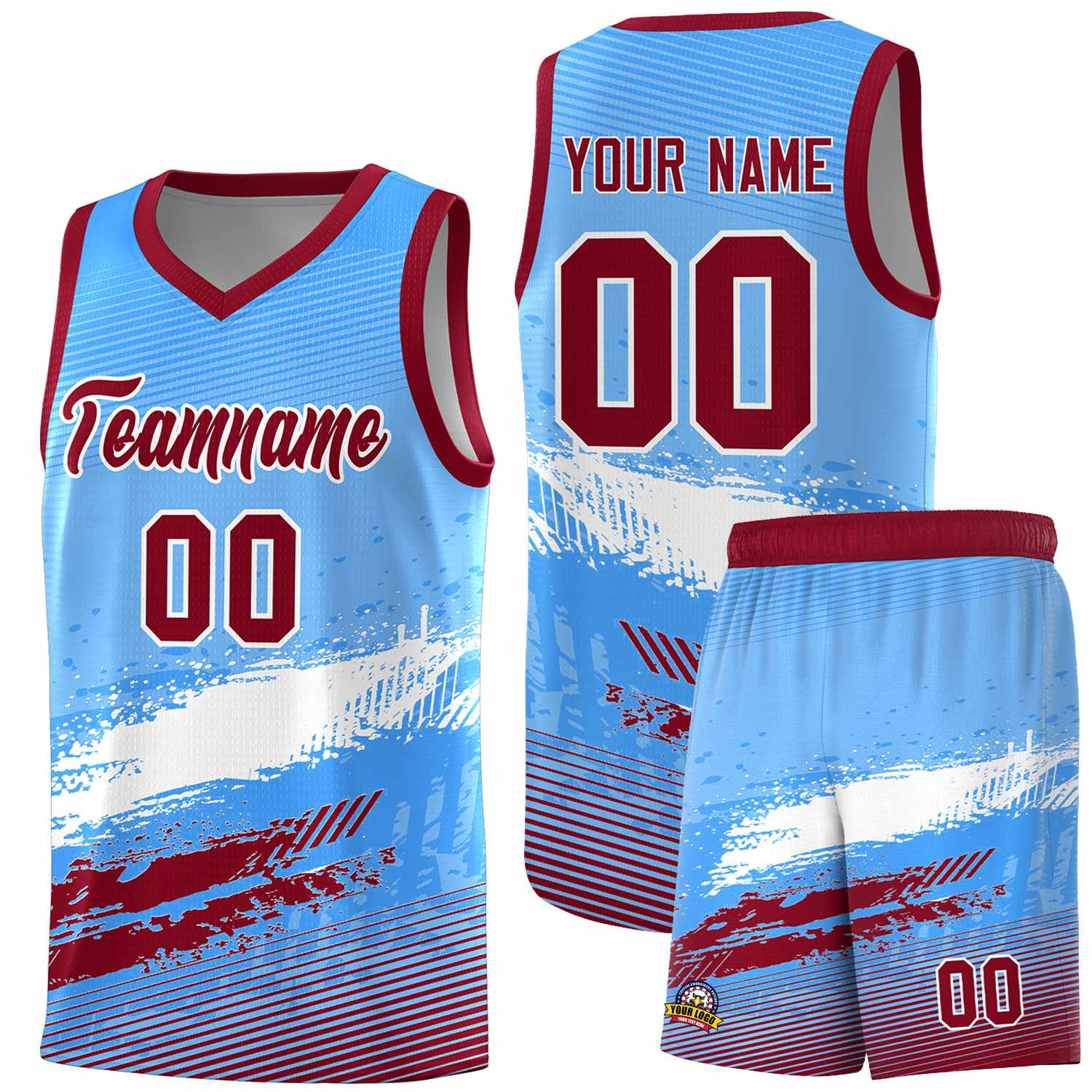 Custom Powder Blue White and Crimson Graffiti Pattern Sports Uniform Basketball Jersey