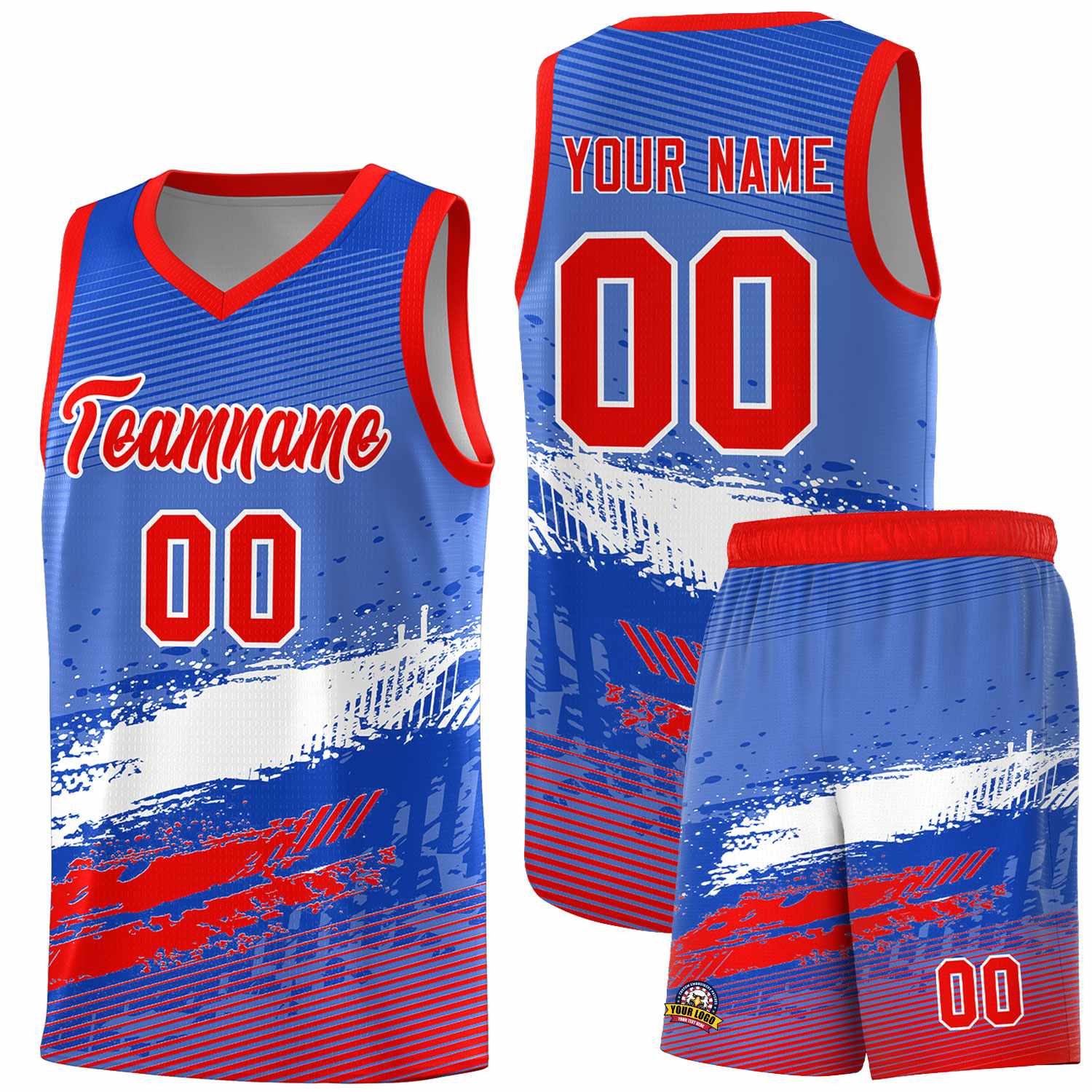 Custom Royal White and Red Graffiti Pattern Sports Uniform Basketball Jersey