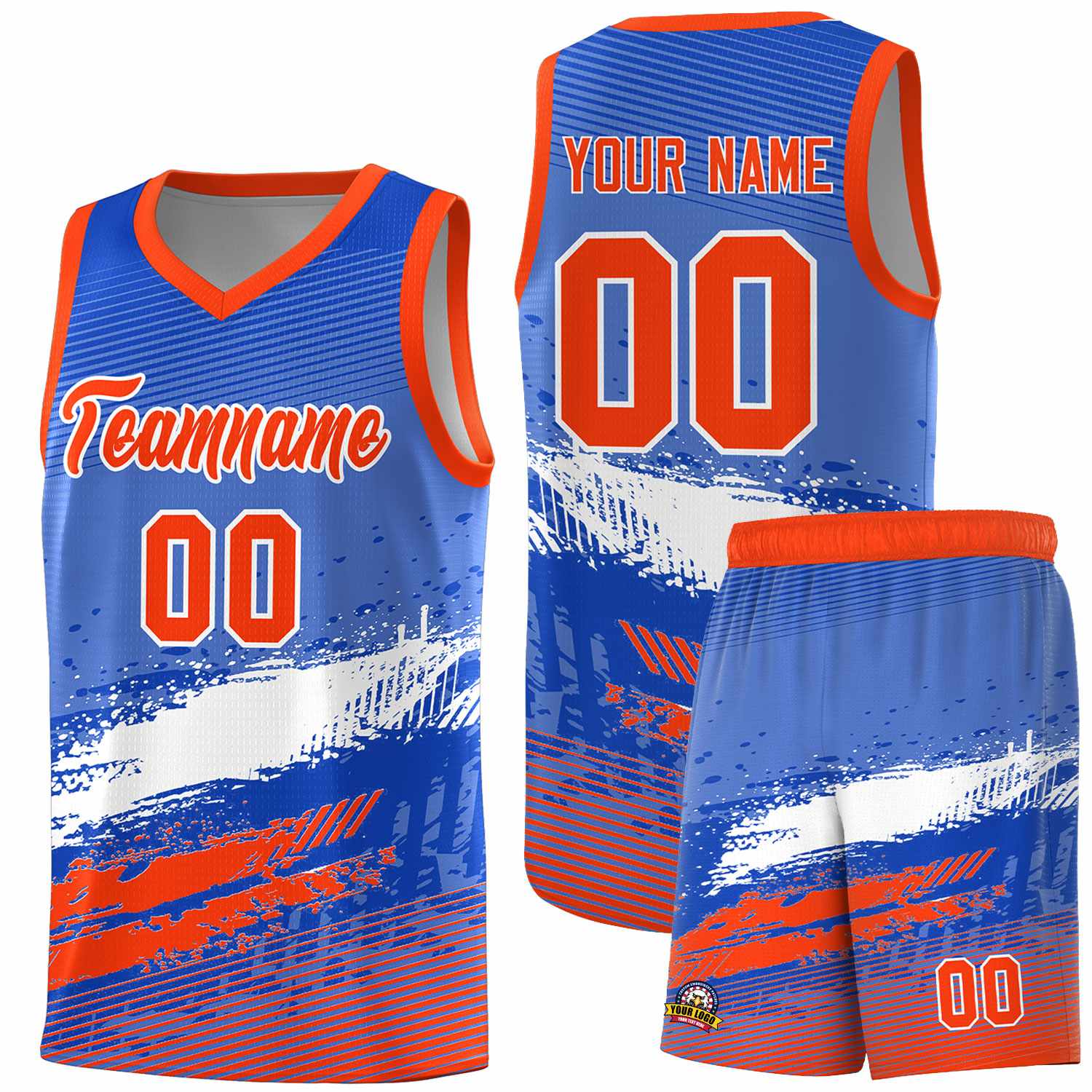 Custom Royal White and Orange Graffiti Pattern Sports Uniform Basketball Jersey