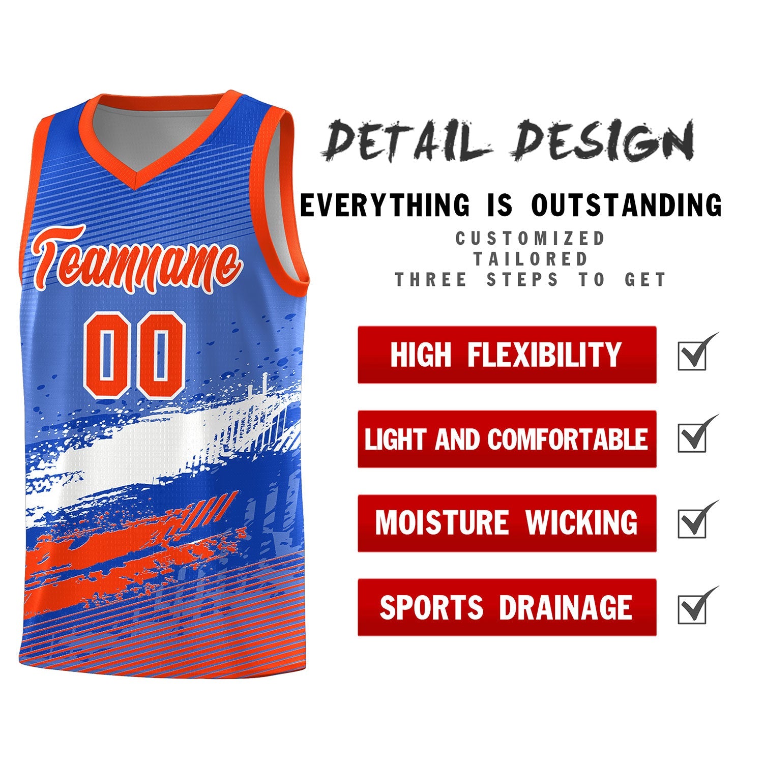 Custom Royal White and Orange Graffiti Pattern Sports Uniform Basketball Jersey