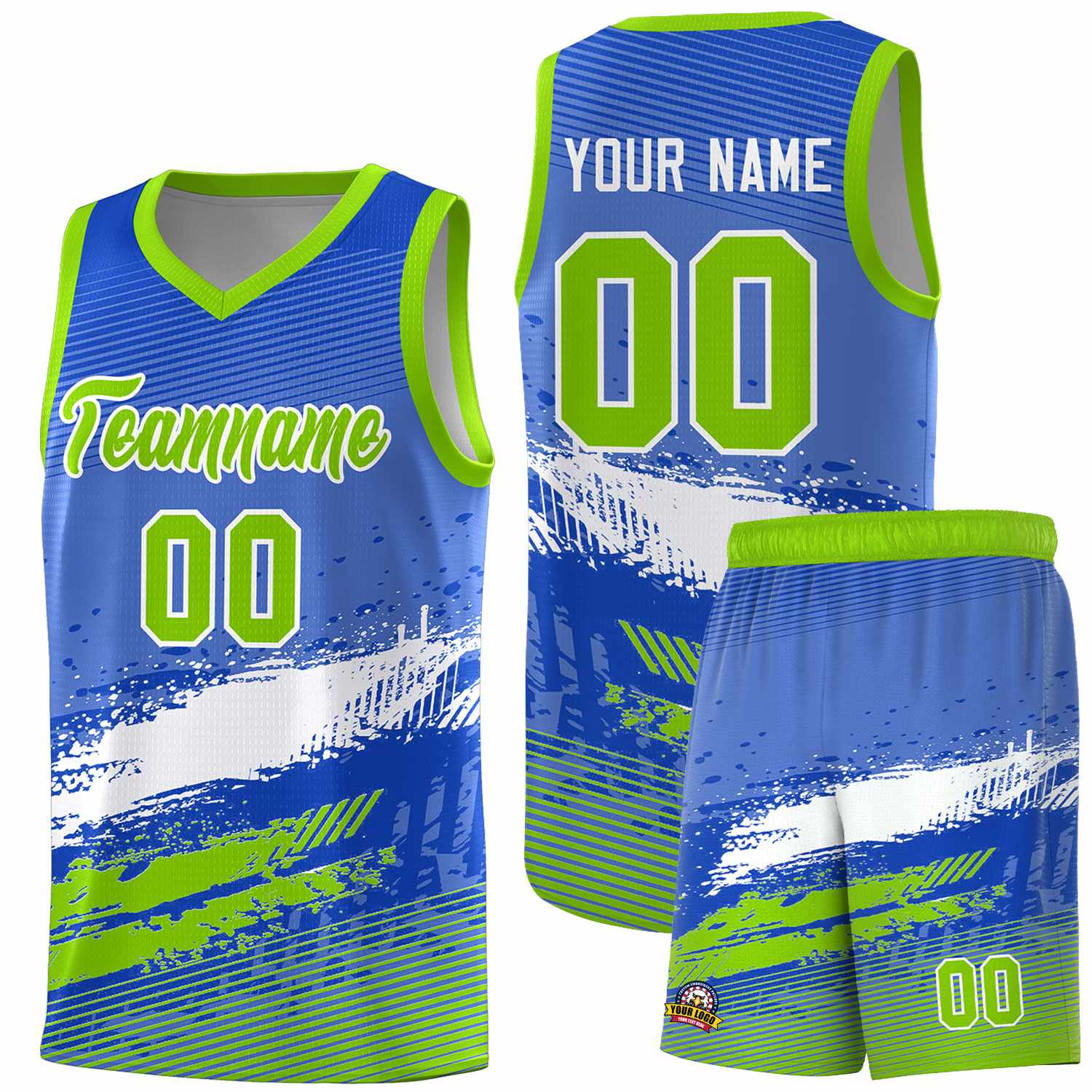 Custom Royal White and Neon Green Graffiti Pattern Sports Uniform Basketball Jersey