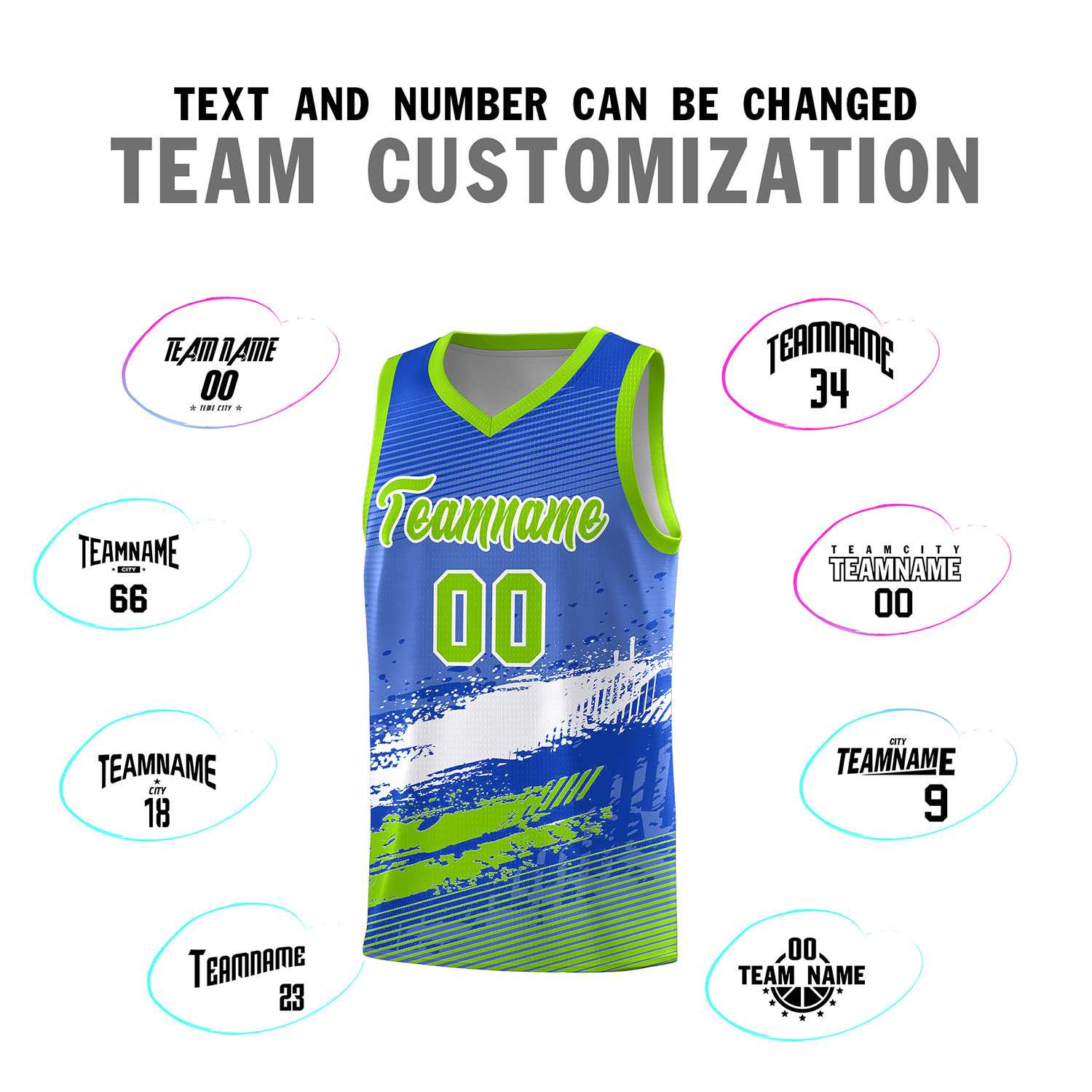 Custom Royal White and Neon Green Graffiti Pattern Sports Uniform Basketball Jersey