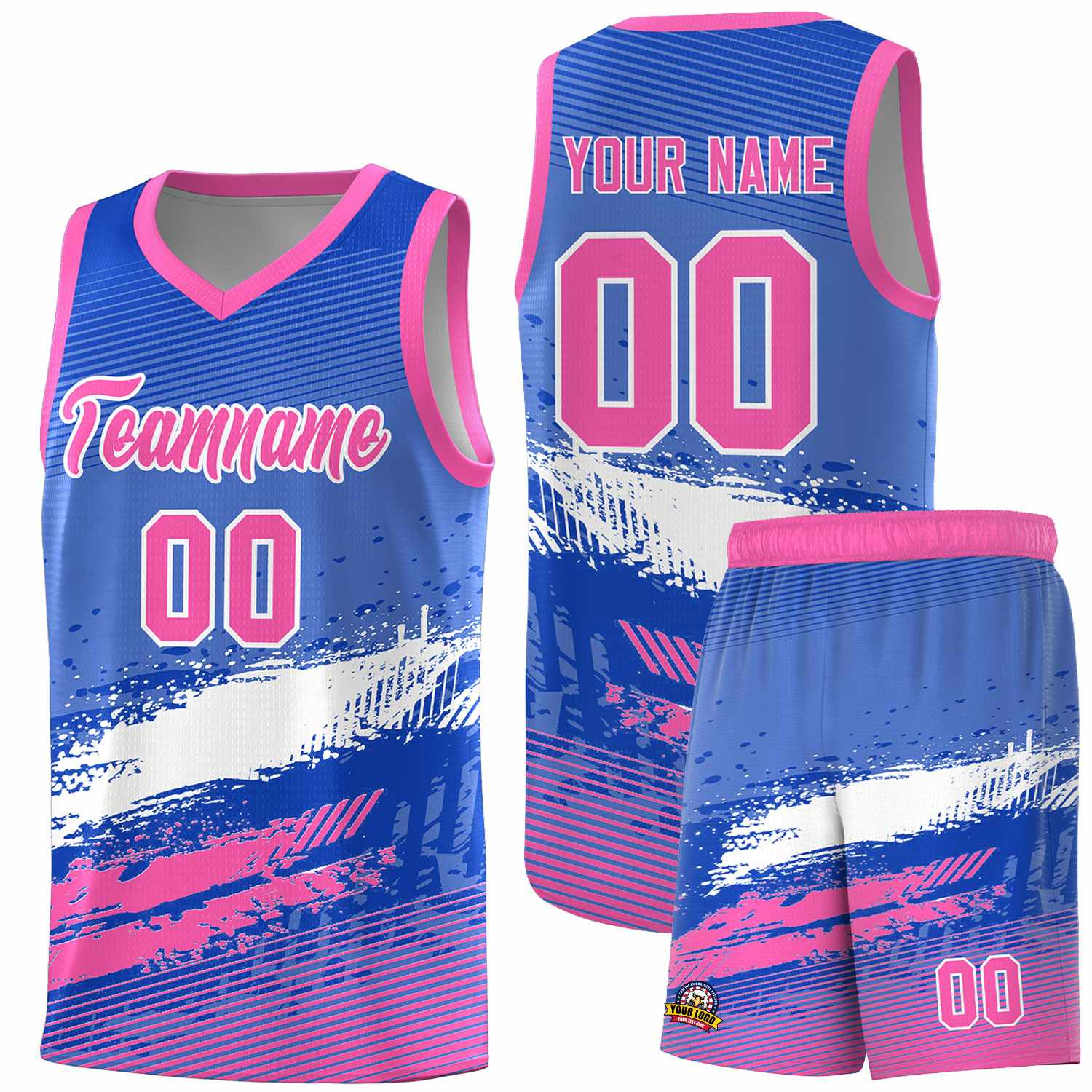 Custom Royal White and Pink Graffiti Pattern Sports Uniform Basketball Jersey