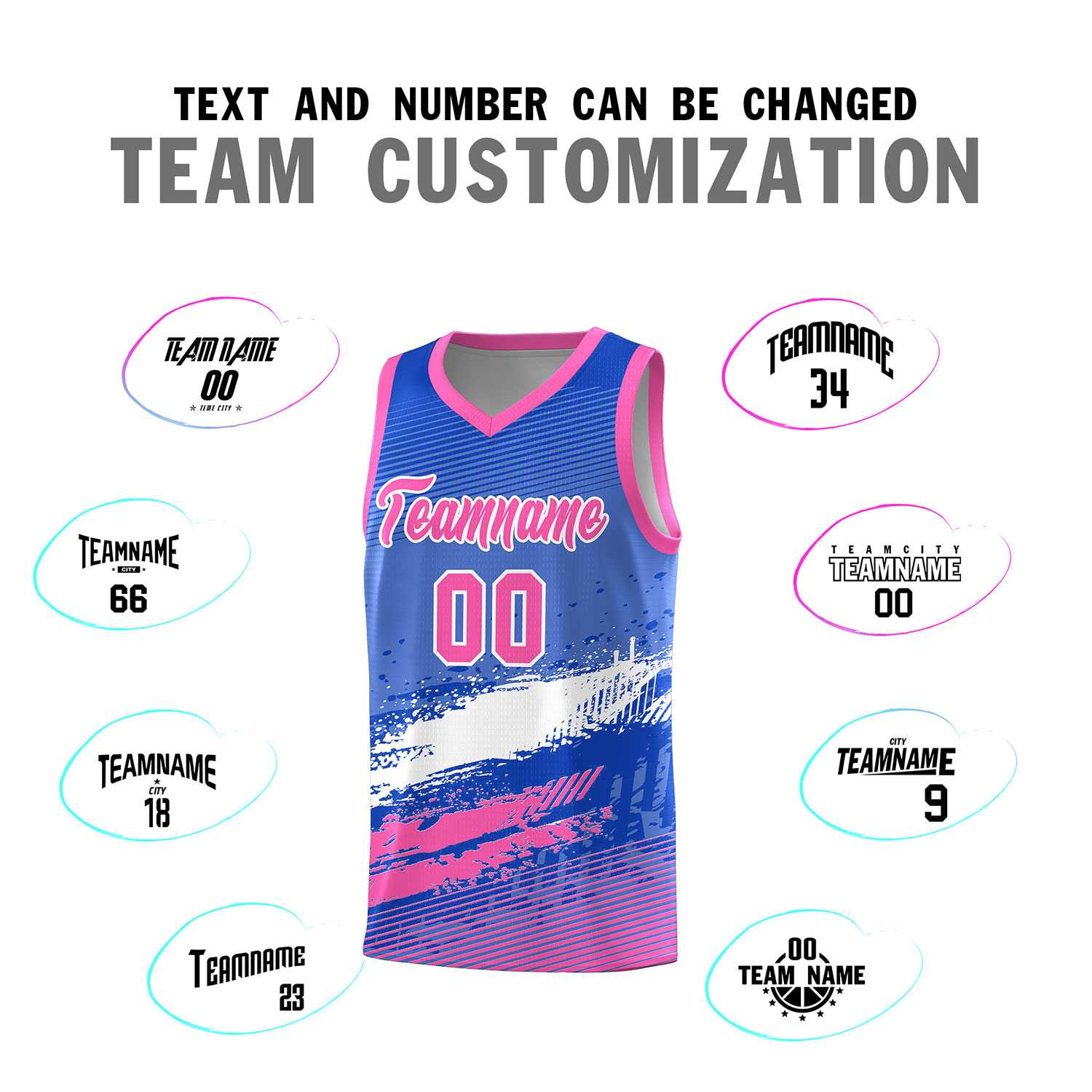 Custom Royal White and Pink Graffiti Pattern Sports Uniform Basketball Jersey