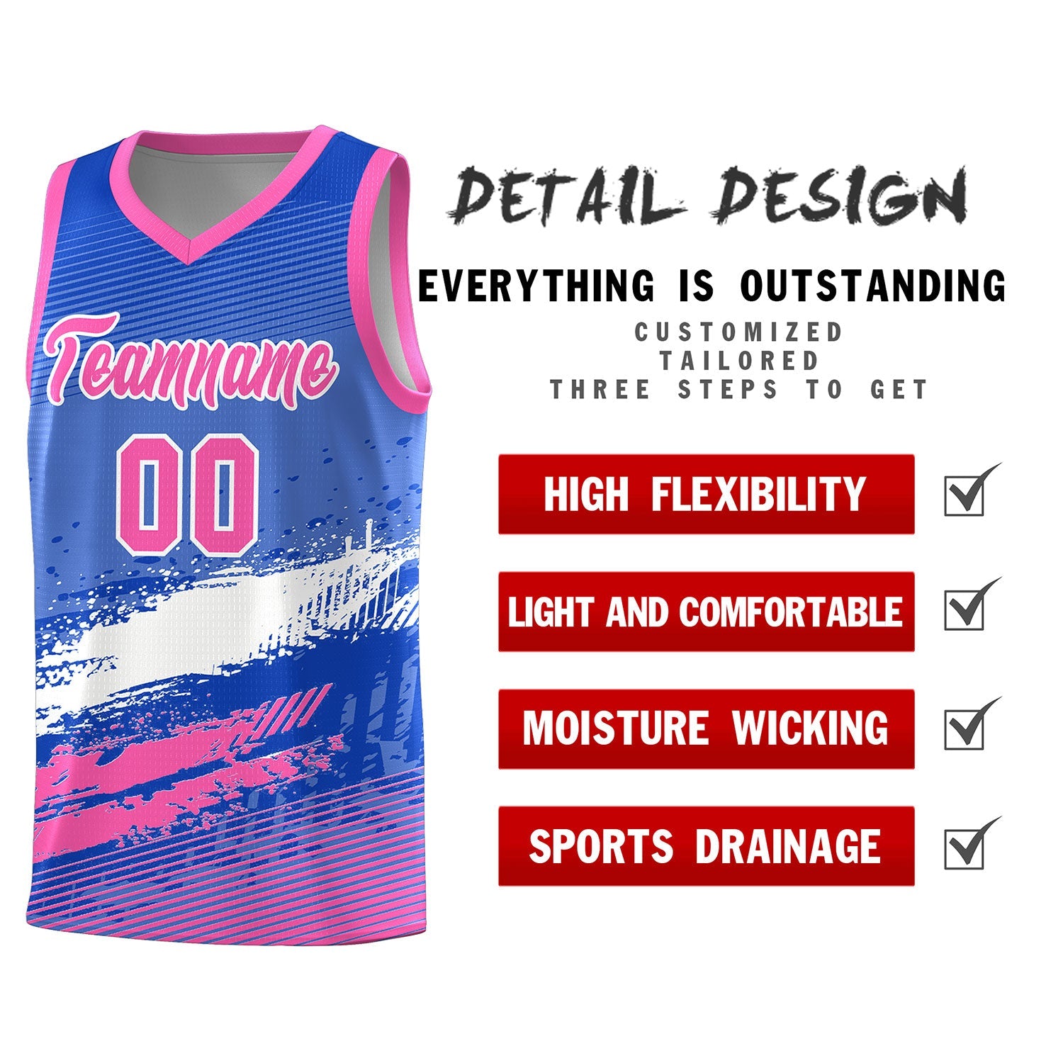 Custom Royal White and Pink Graffiti Pattern Sports Uniform Basketball Jersey