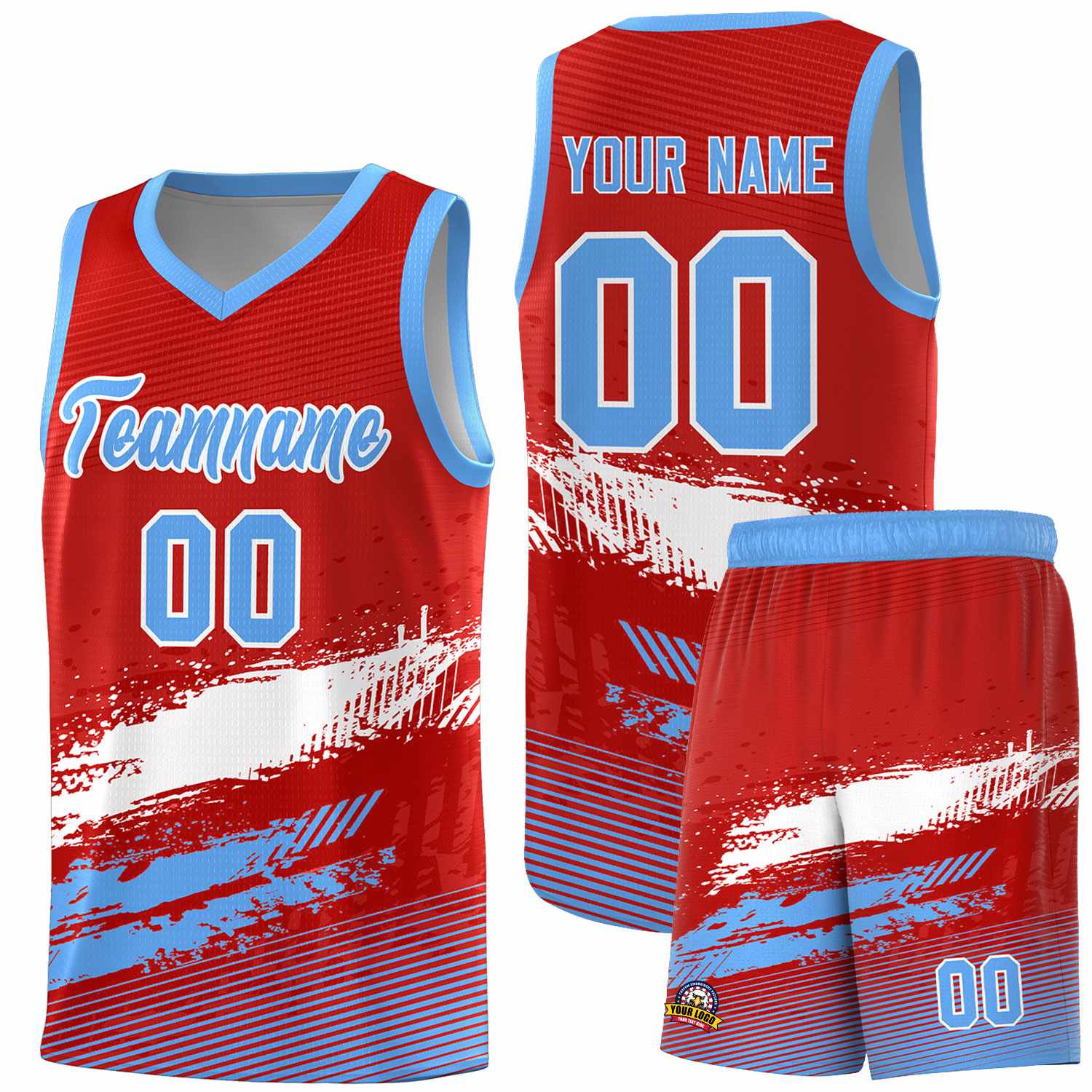 Custom Red White and Powder Blue Graffiti Pattern Sports Uniform Basketball Jersey