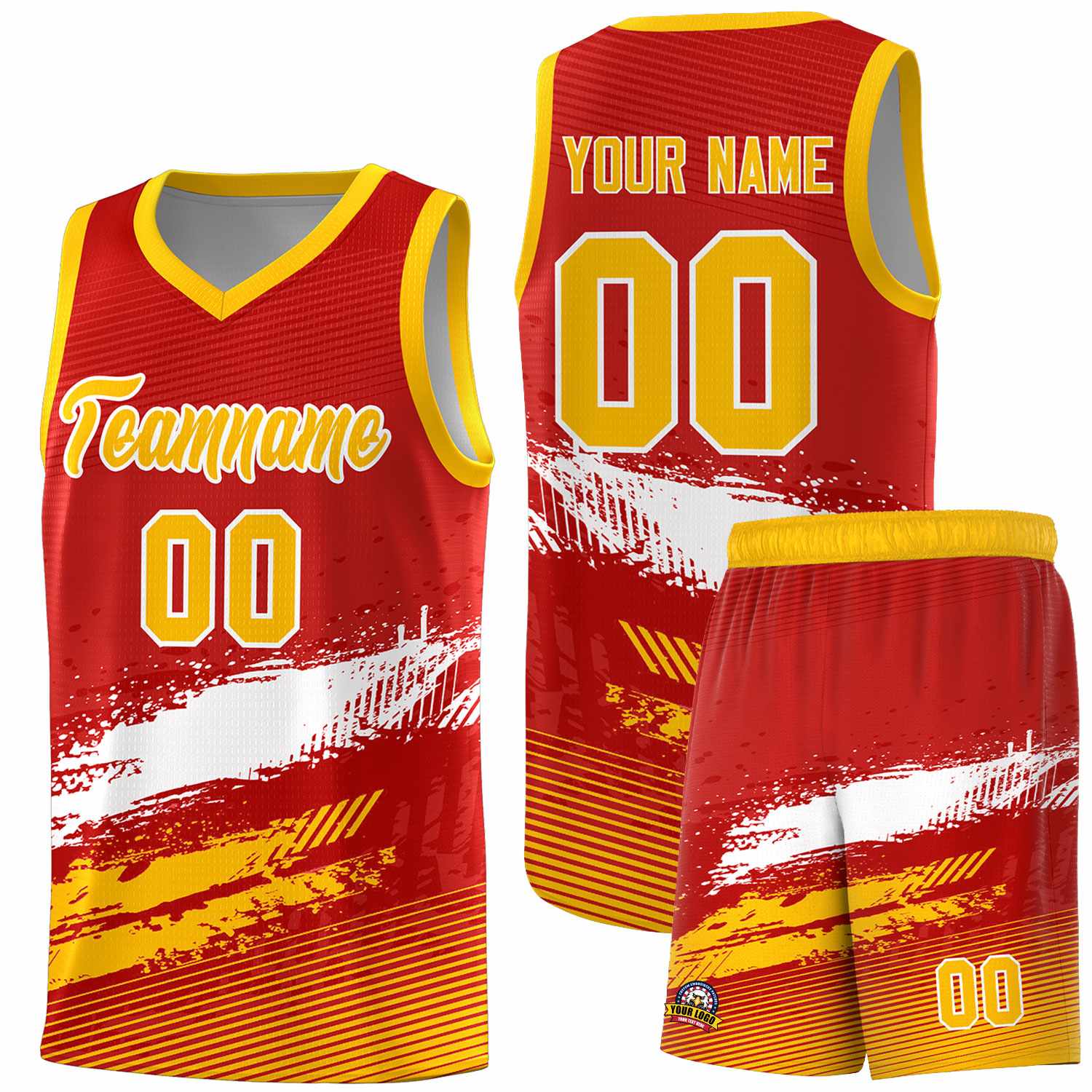 Custom Red White and Yellow Graffiti Pattern Sports Uniform Basketball Jersey