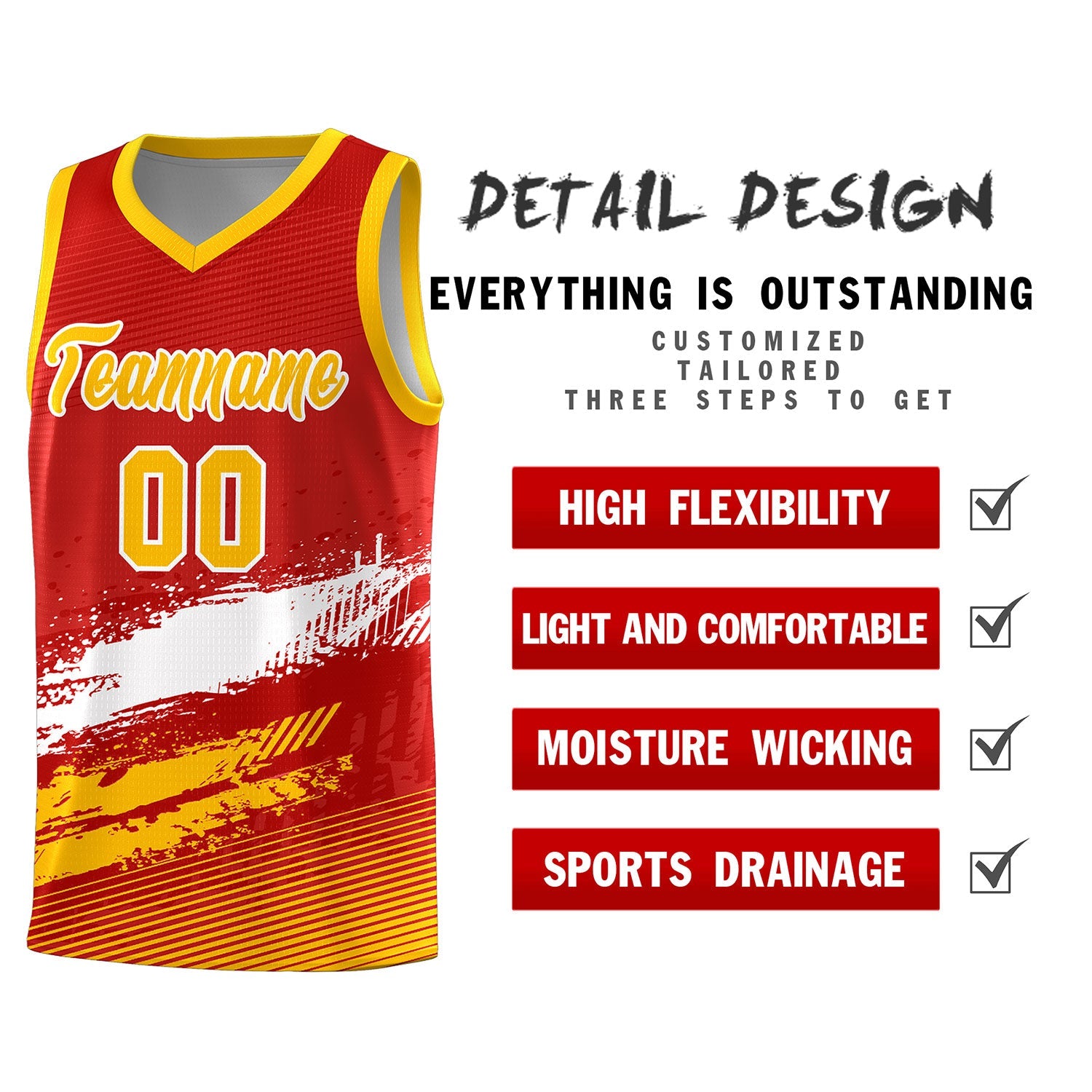 Custom Red White and Yellow Graffiti Pattern Sports Uniform Basketball Jersey