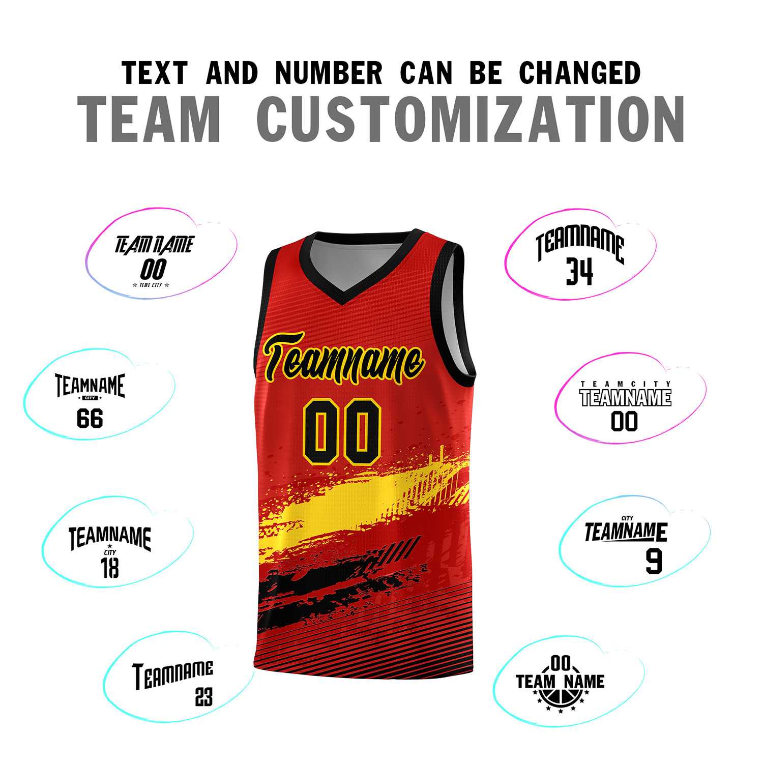 Custom Red Gold and Black Graffiti Pattern Sports Uniform Basketball Jersey