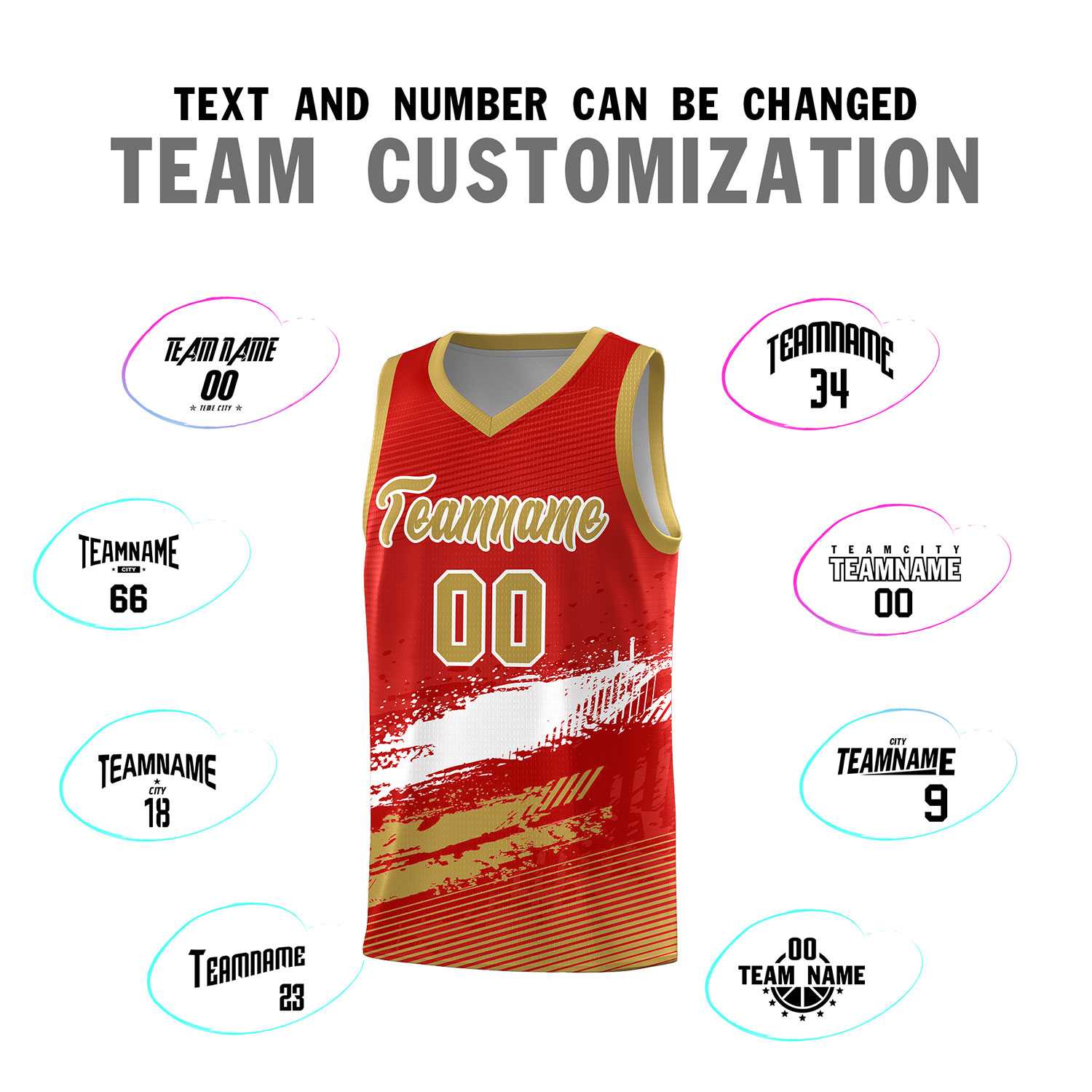 Custom Red White and Old Gold Graffiti Pattern Sports Uniform Basketball Jersey