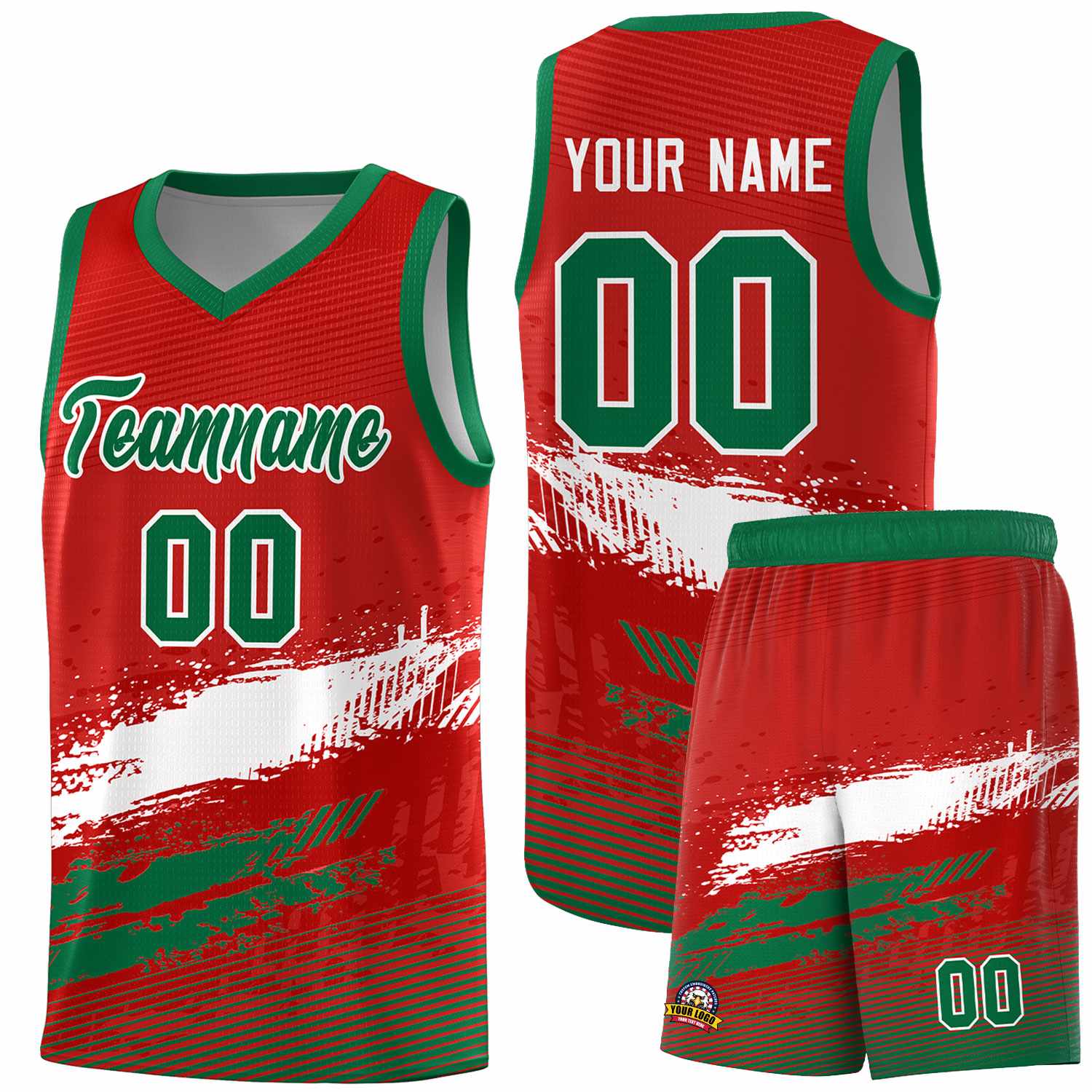 Custom Red White and Kelly Green Graffiti Pattern Sports Uniform Basketball Jersey