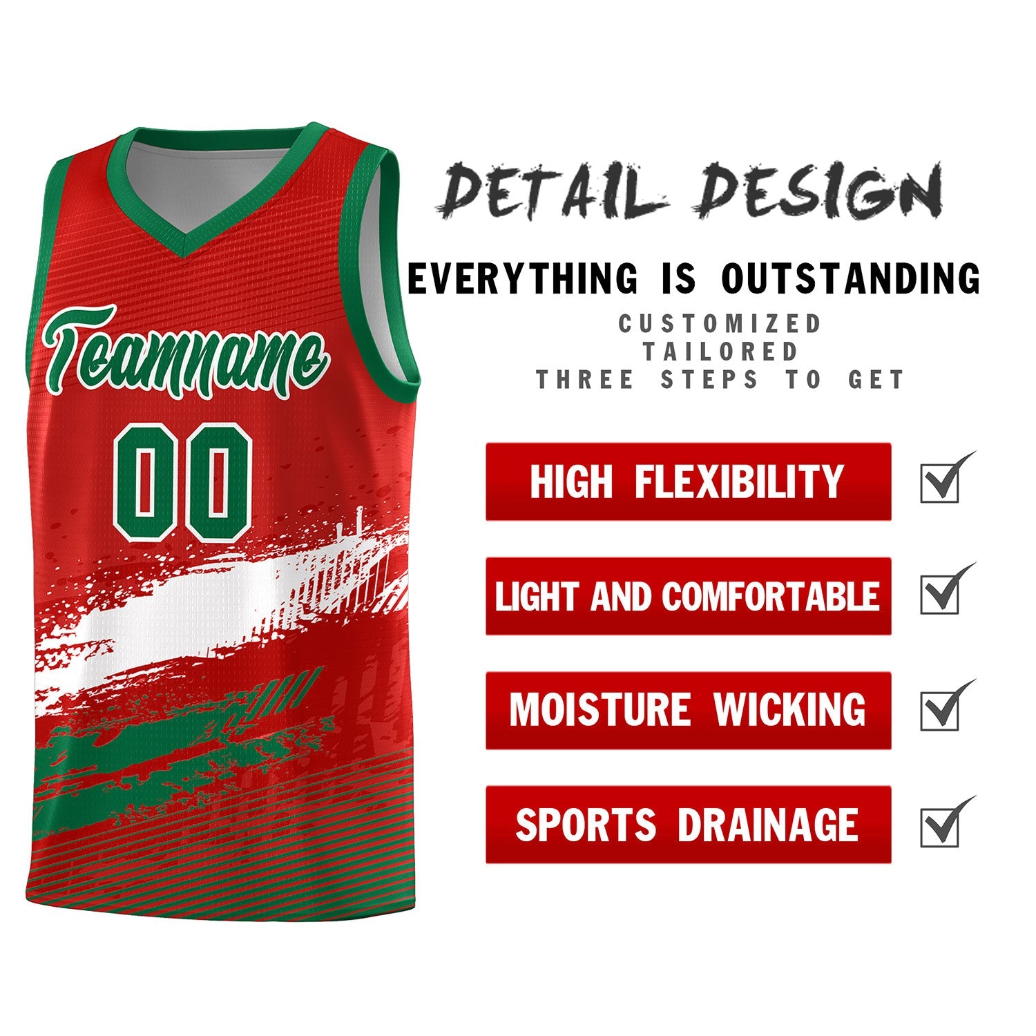 Custom Red White and Kelly Green Graffiti Pattern Sports Uniform Basketball Jersey