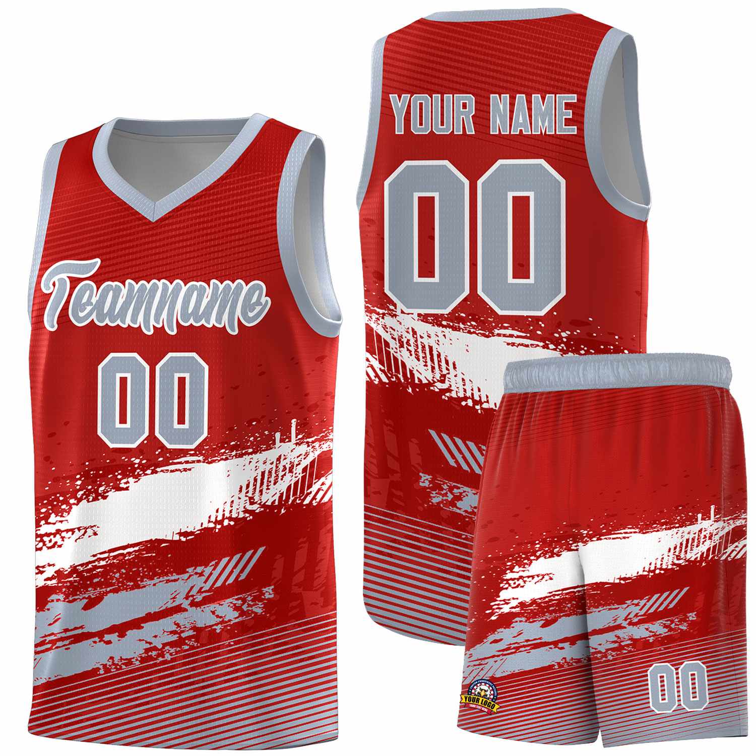 Custom Red White and Gray Graffiti Pattern Sports Uniform Basketball Jersey