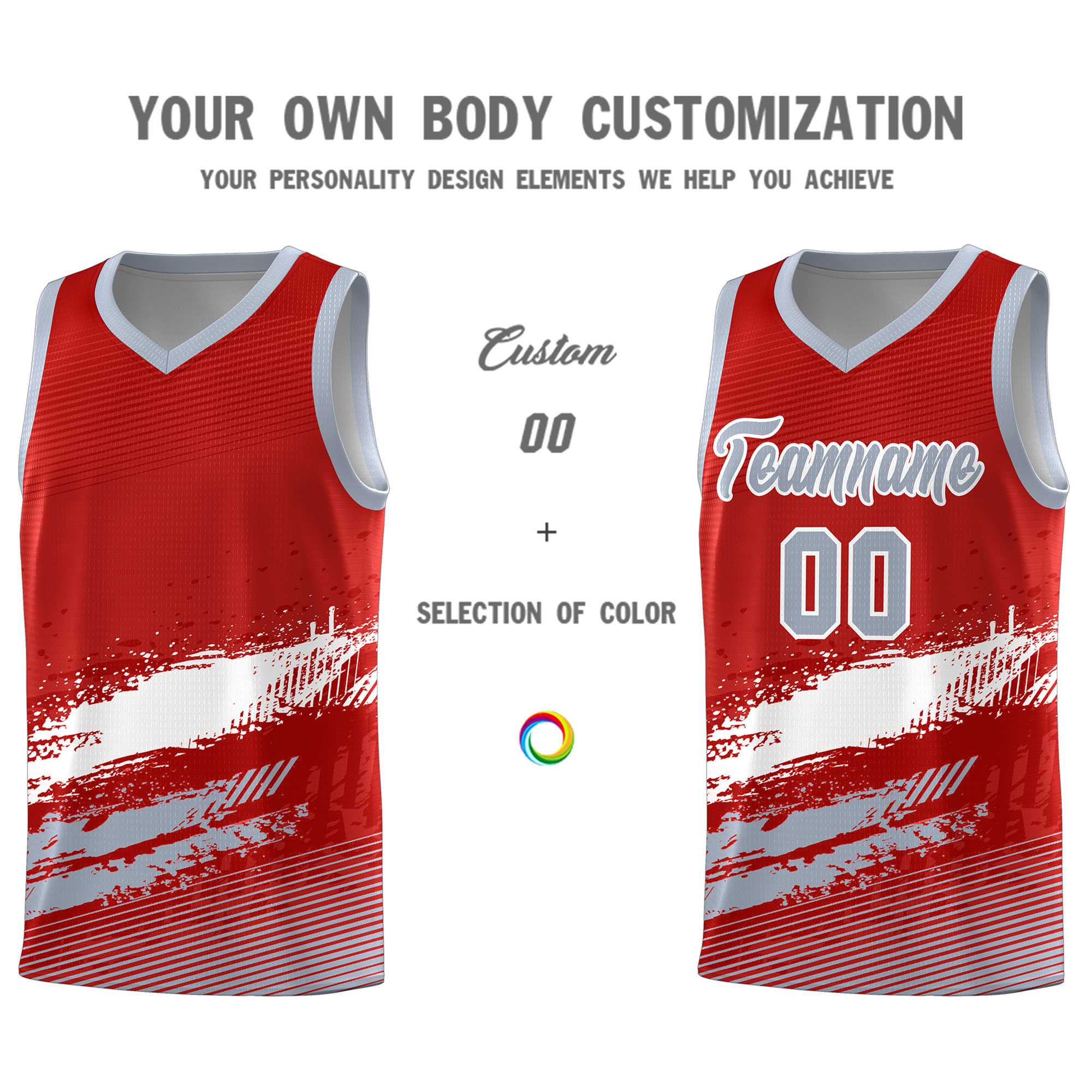 Custom Red White and Gray Graffiti Pattern Sports Uniform Basketball Jersey