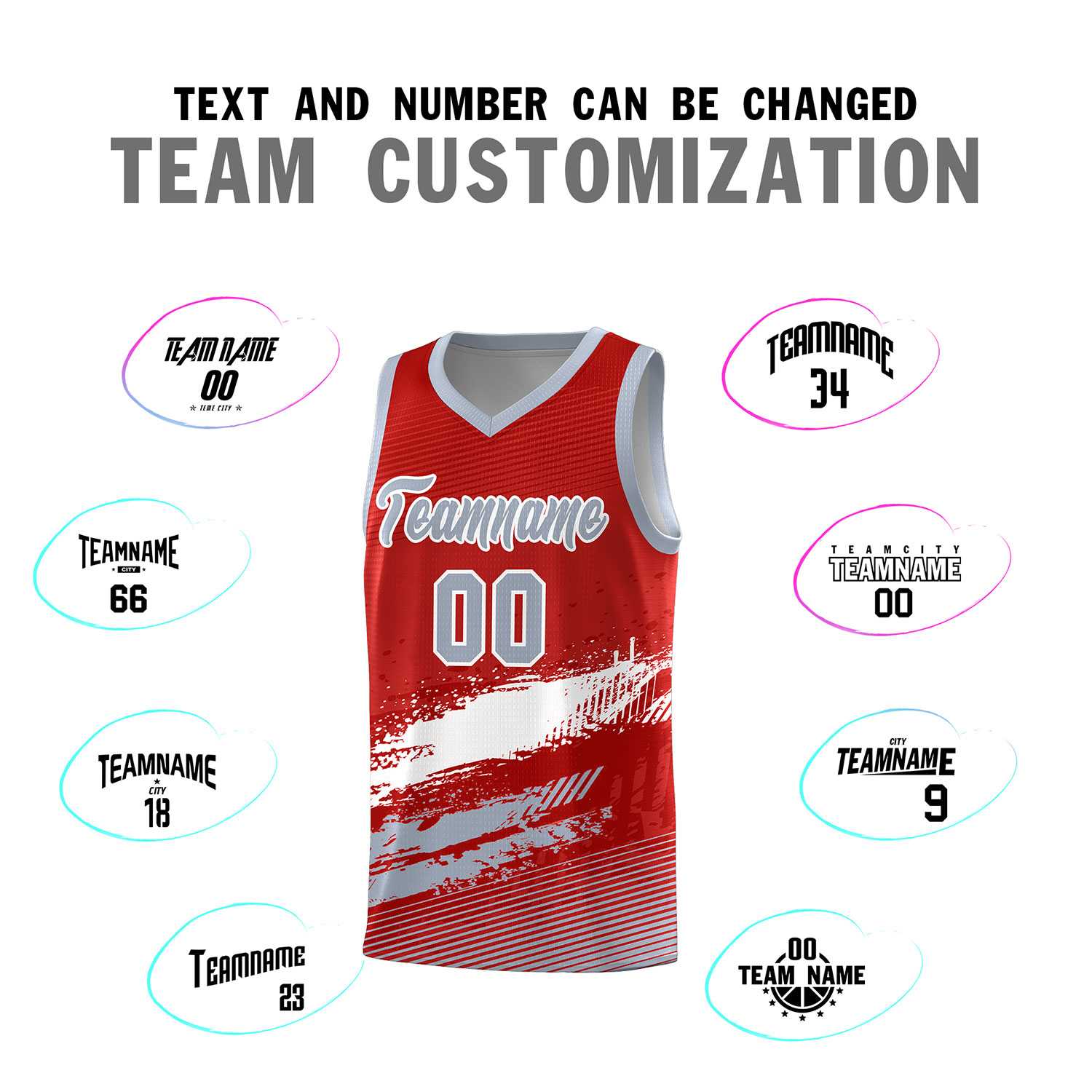 Custom Red White and Gray Graffiti Pattern Sports Uniform Basketball Jersey