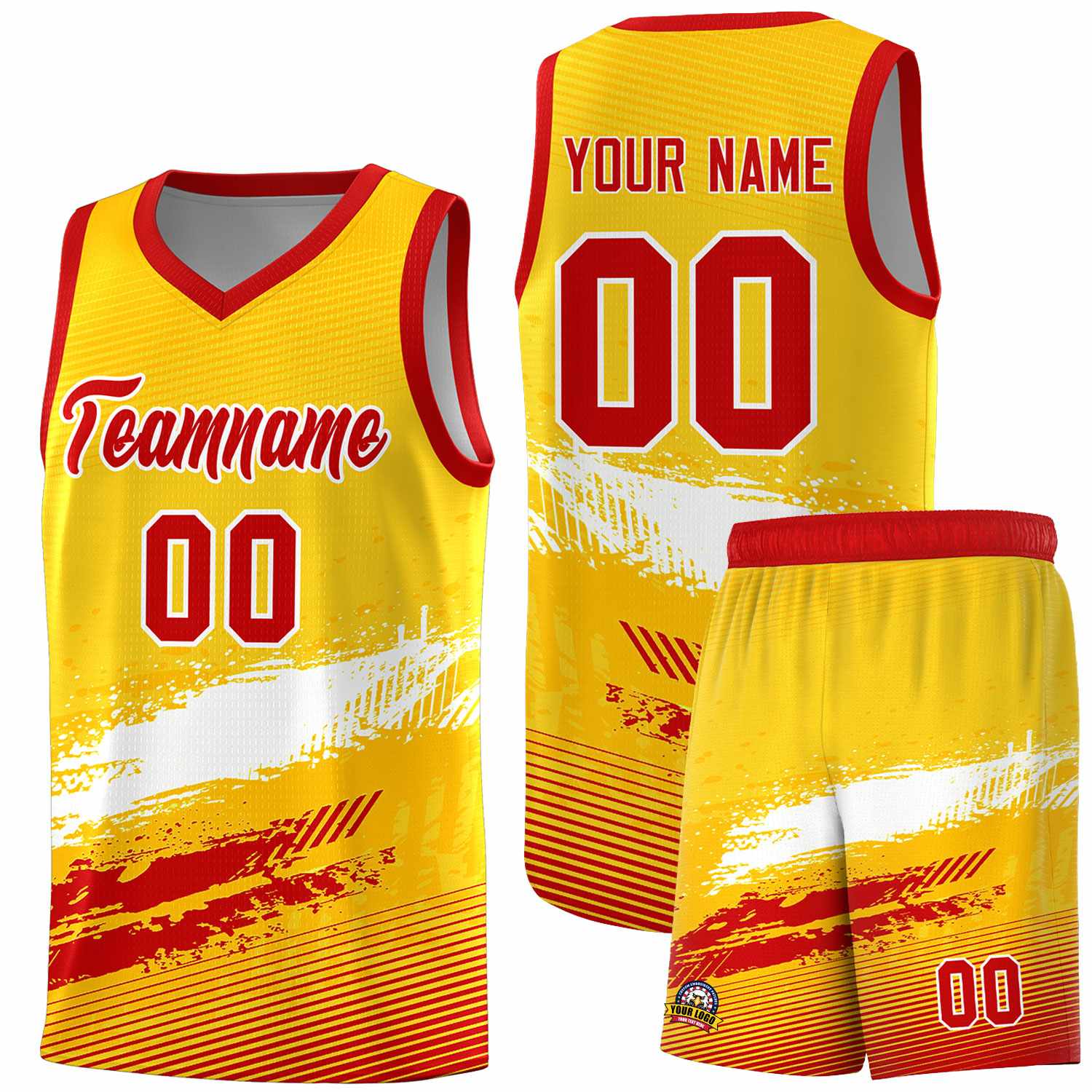 Custom Yellow White and Red Graffiti Pattern Sports Uniform Basketball Jersey