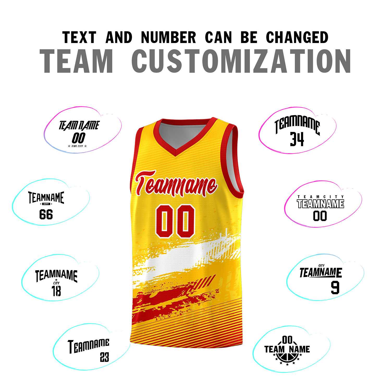 Custom Yellow White and Red Graffiti Pattern Sports Uniform Basketball Jersey