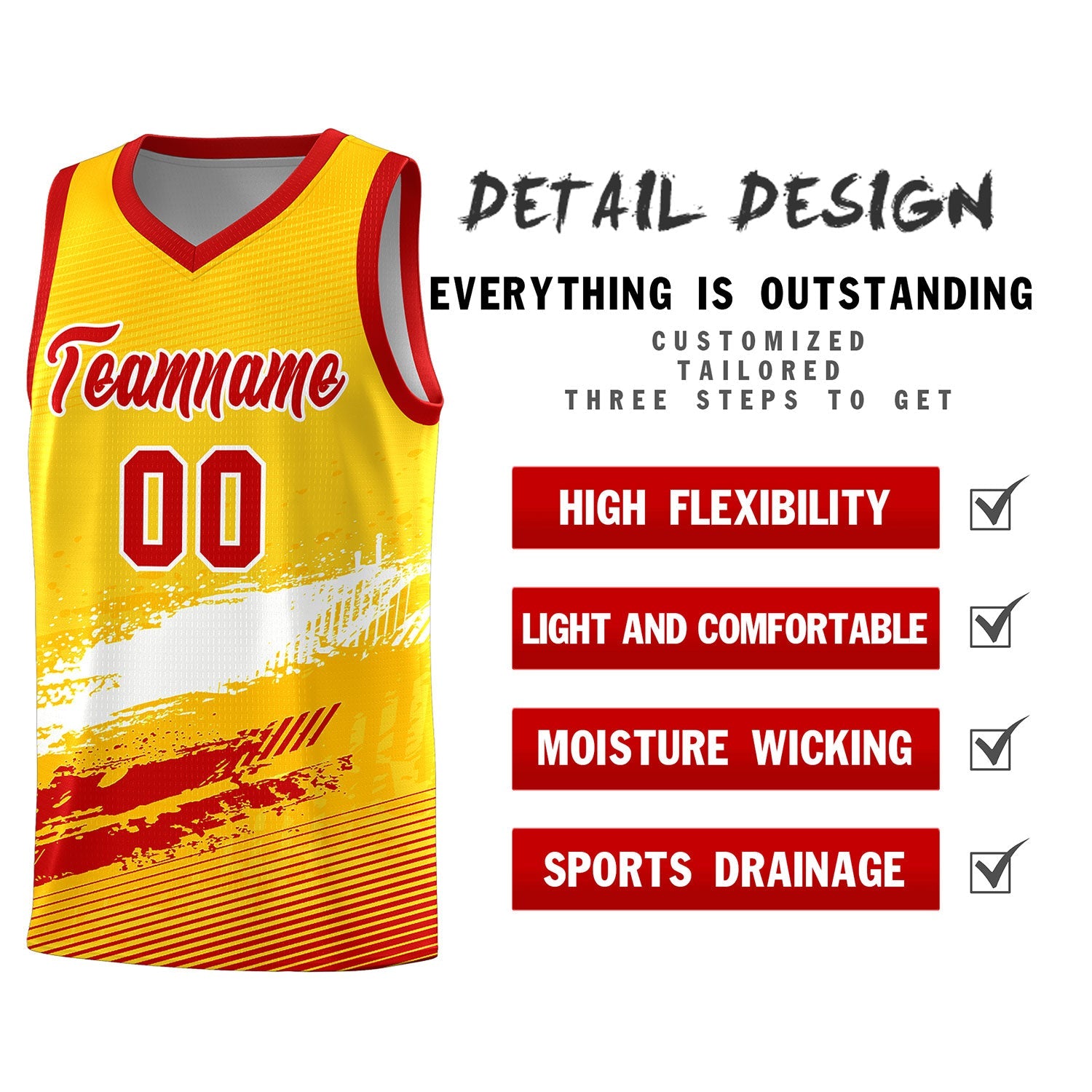 Custom Yellow White and Red Graffiti Pattern Sports Uniform Basketball Jersey