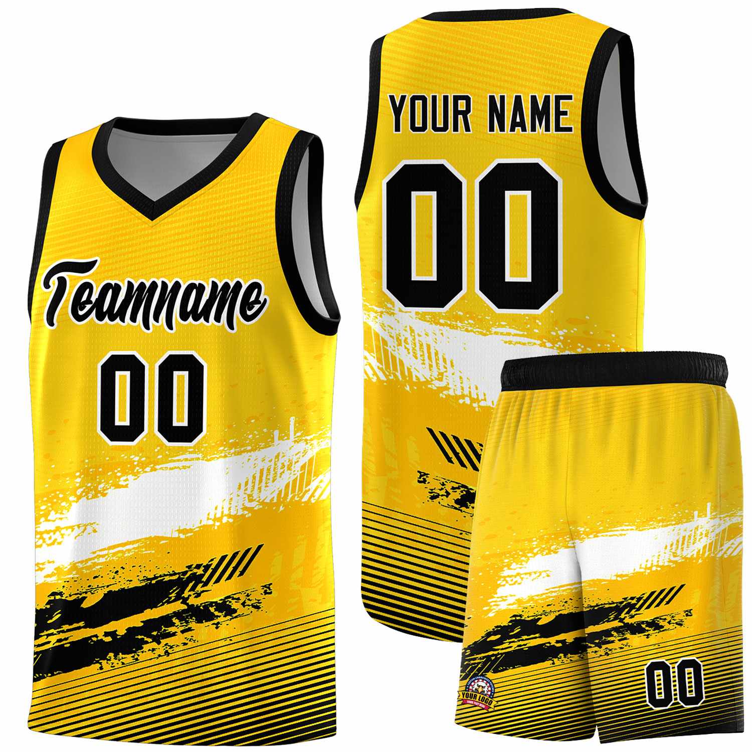 Custom Yellow White and Black Graffiti Pattern Sports Uniform Basketball Jersey