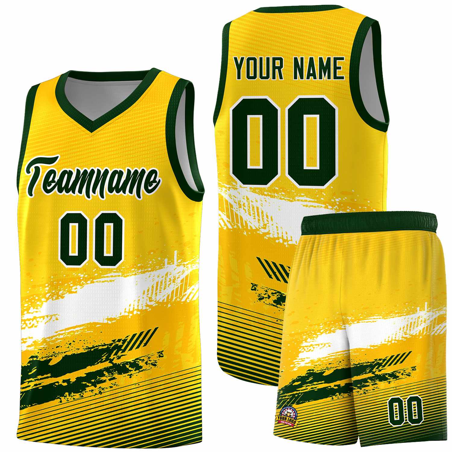 Custom Yellow White and Green Graffiti Pattern Sports Uniform Basketball Jersey