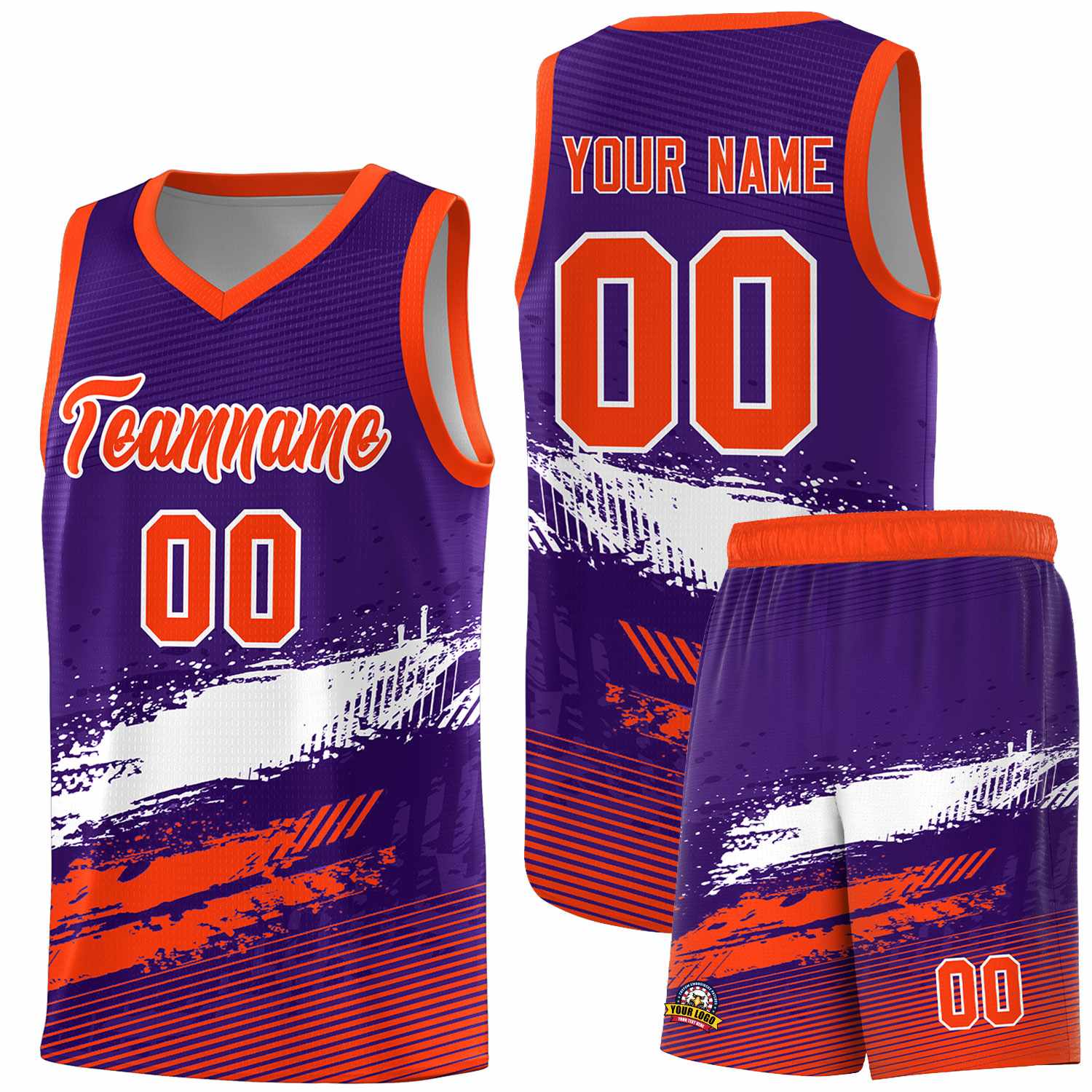 Custom Purple White and Orange Graffiti Pattern Sports Uniform Basketball Jersey