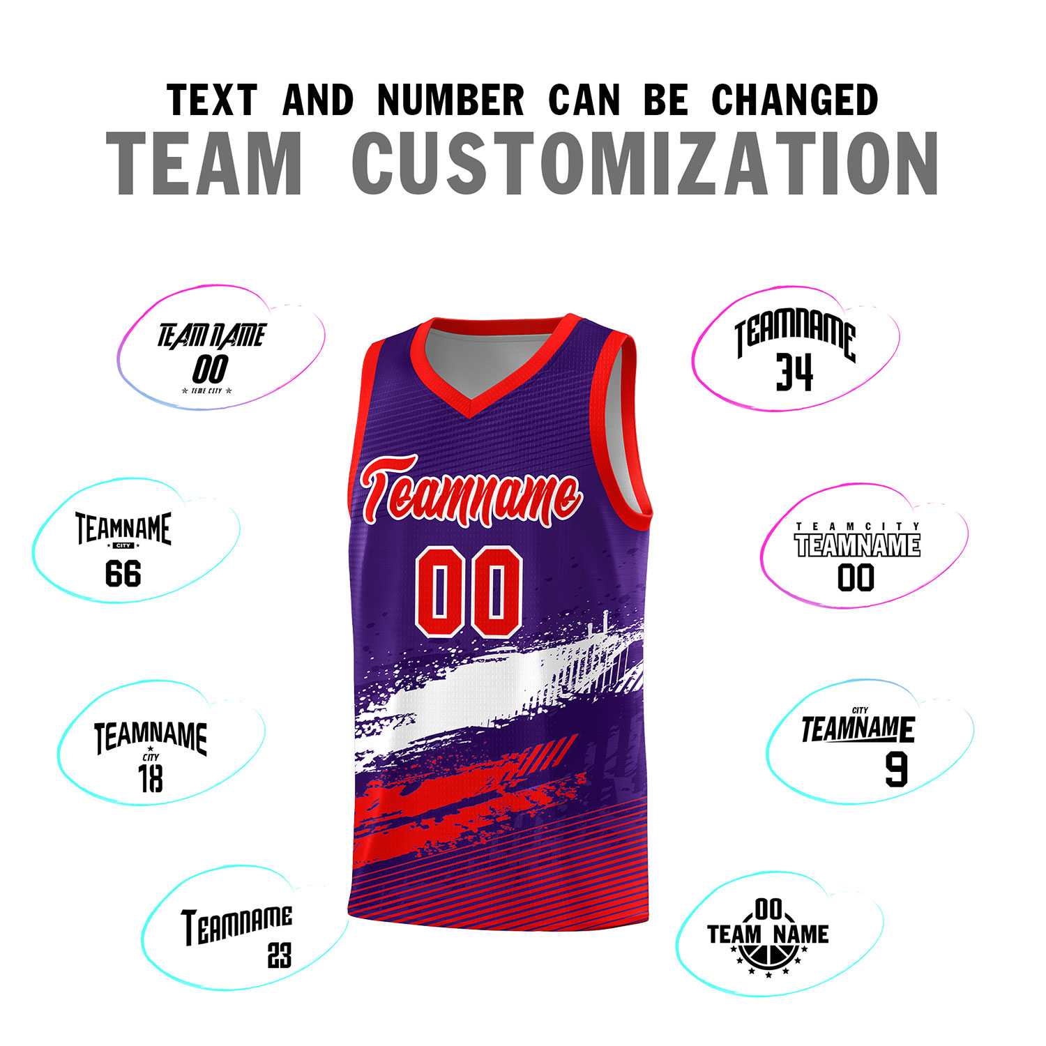 Custom Purple White and Red Graffiti Pattern Sports Uniform Basketball Jersey