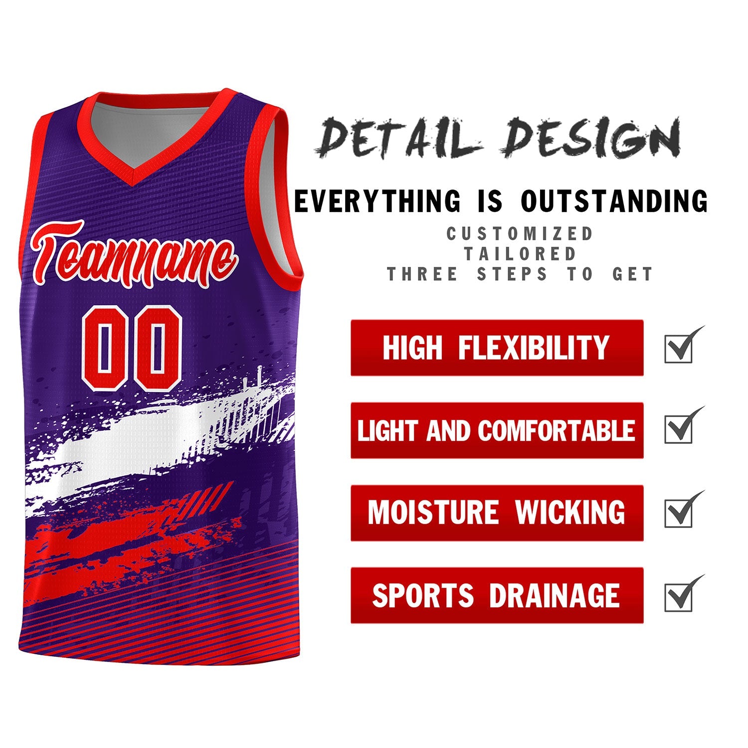 Custom Purple White and Red Graffiti Pattern Sports Uniform Basketball Jersey