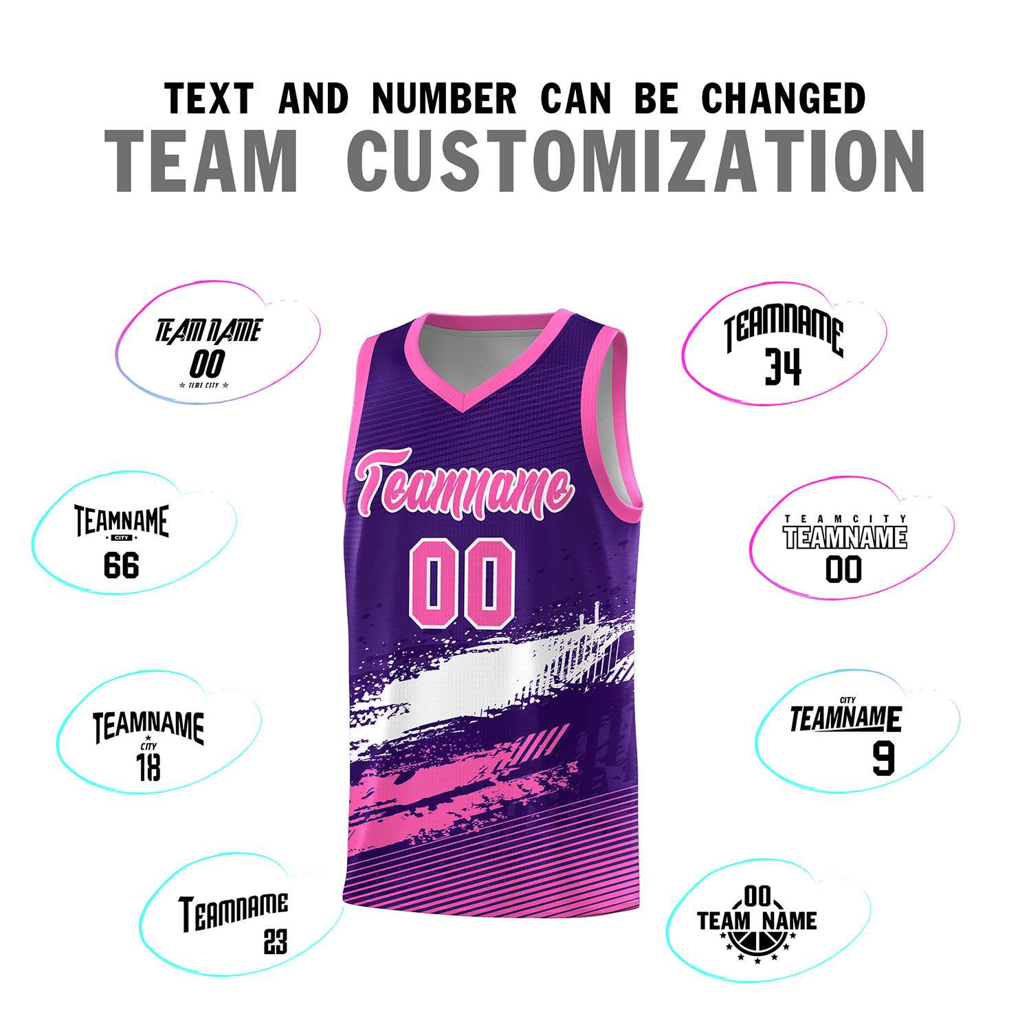 Custom Purple White and Pink Graffiti Pattern Sports Uniform Basketball Jersey